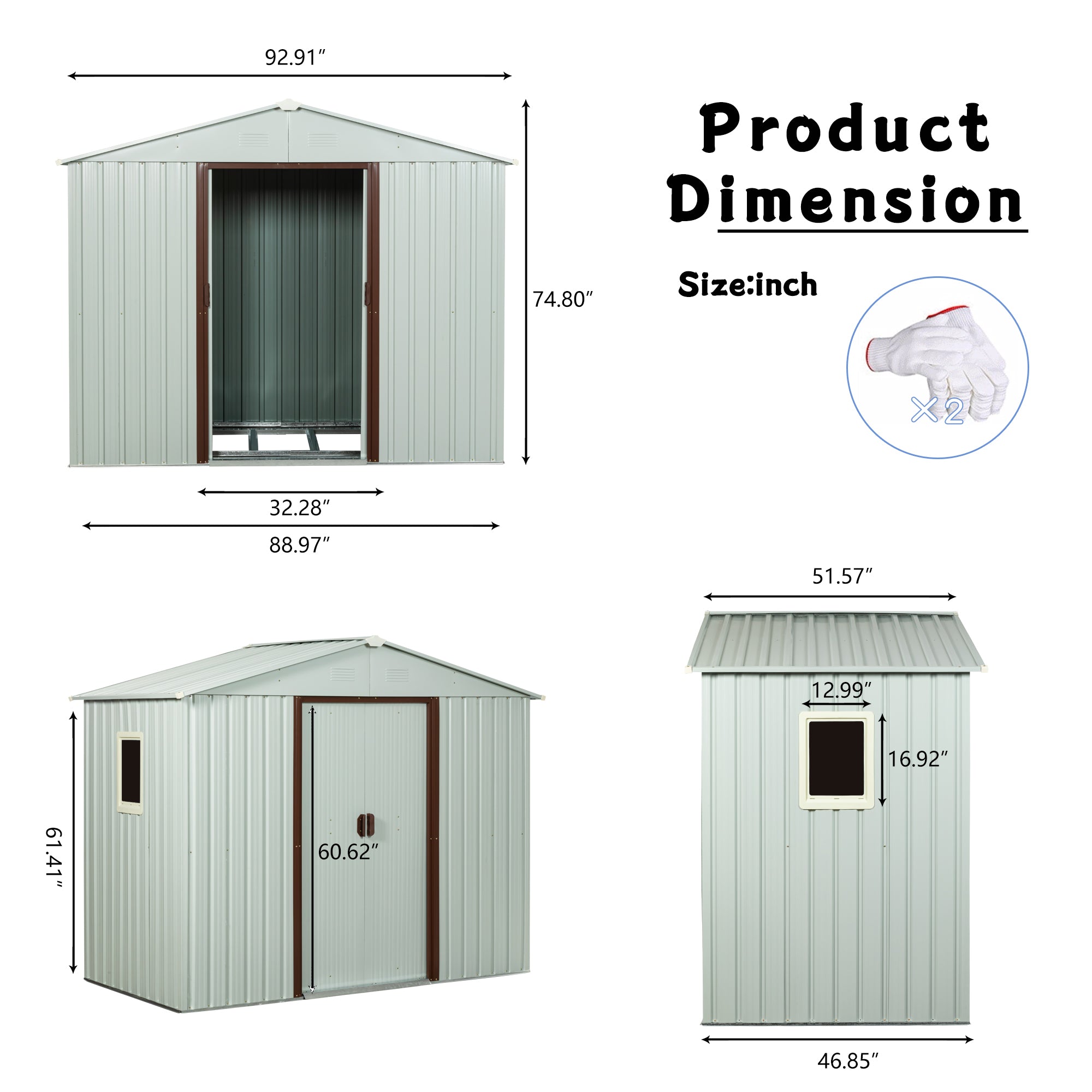 8ft x 4ft Outdoor Metal Storage Shed with Metal Floor Base and Window- White_7