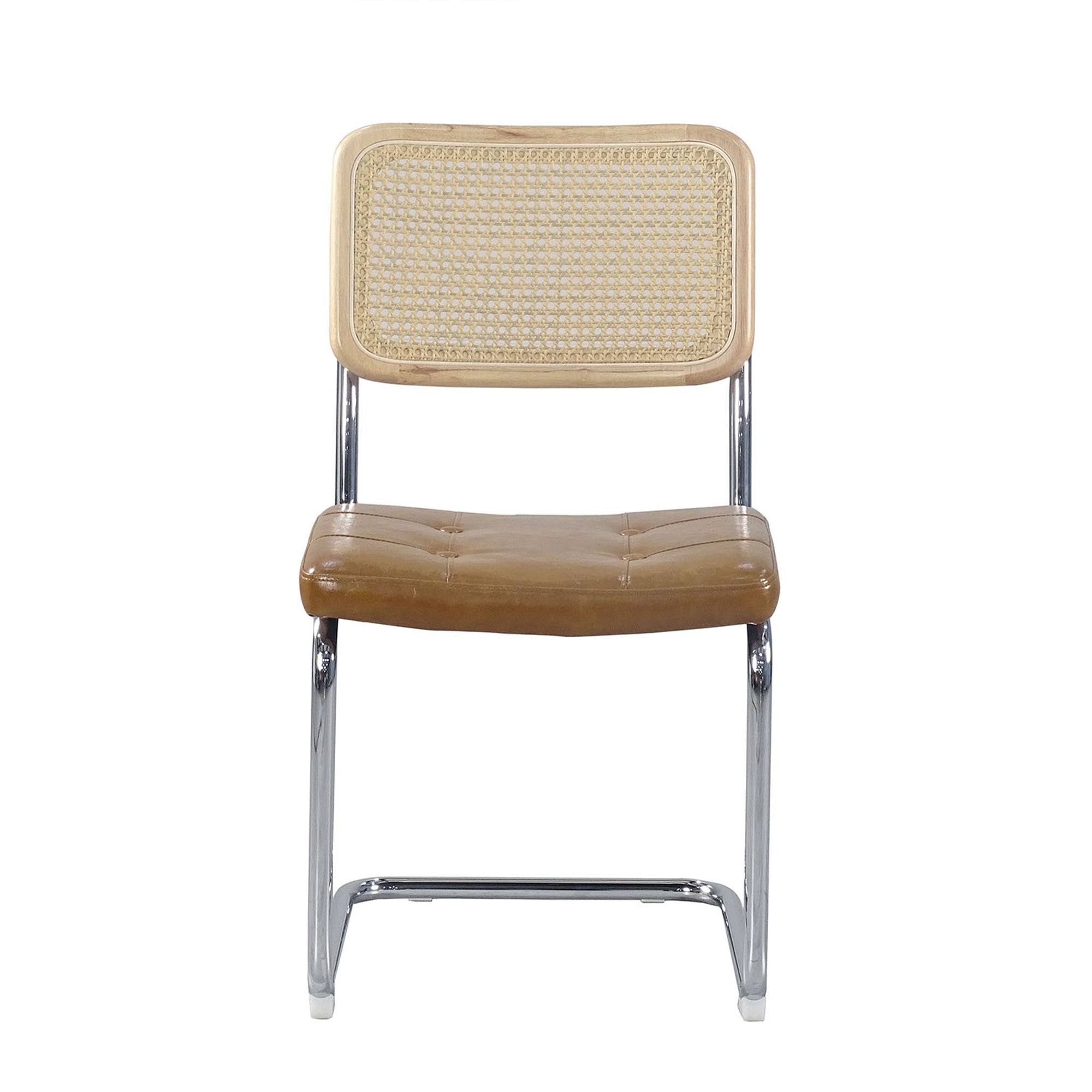 Set of 4 PU Leather Dining Chair with High-Density Sponge Rattan Chair- Brown_6