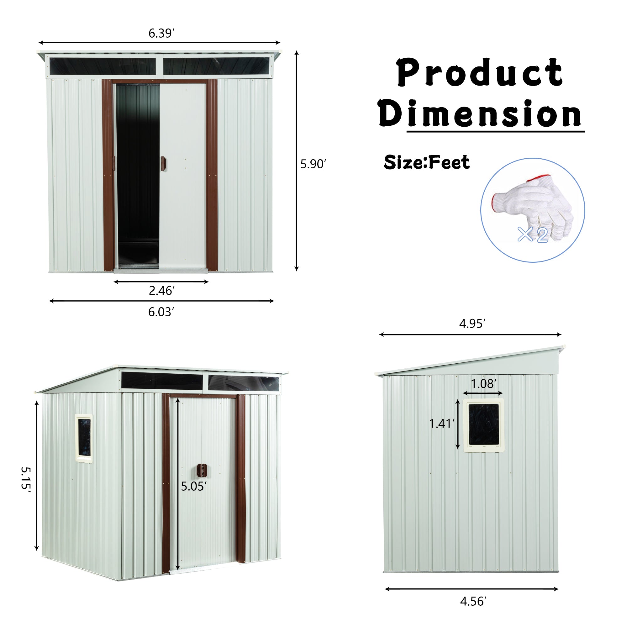 6ft x 5ft Outdoor Flat Roof Metal Storage Shed with Window- White_8
