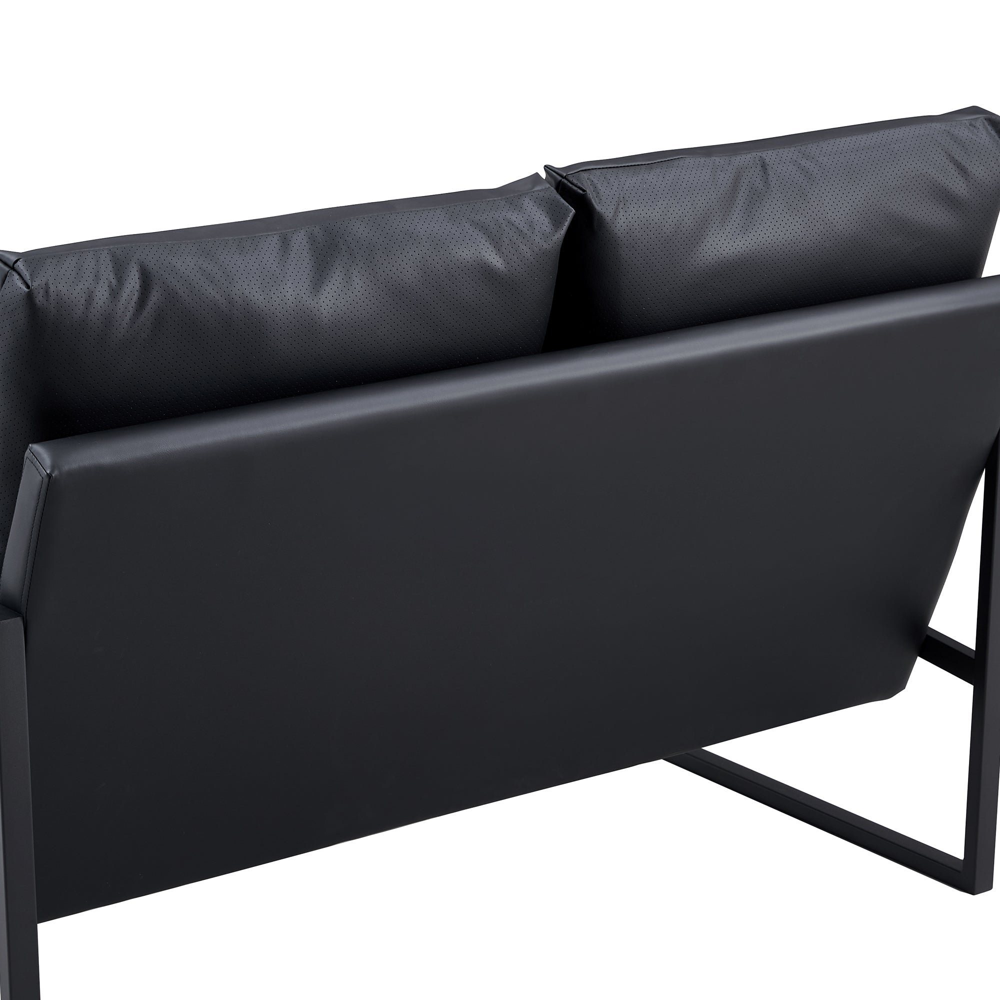 Modern Upholstered PU Leather Sofa Set with Black Metal Frame- 2 Seater+ Double Sofa, Black_15