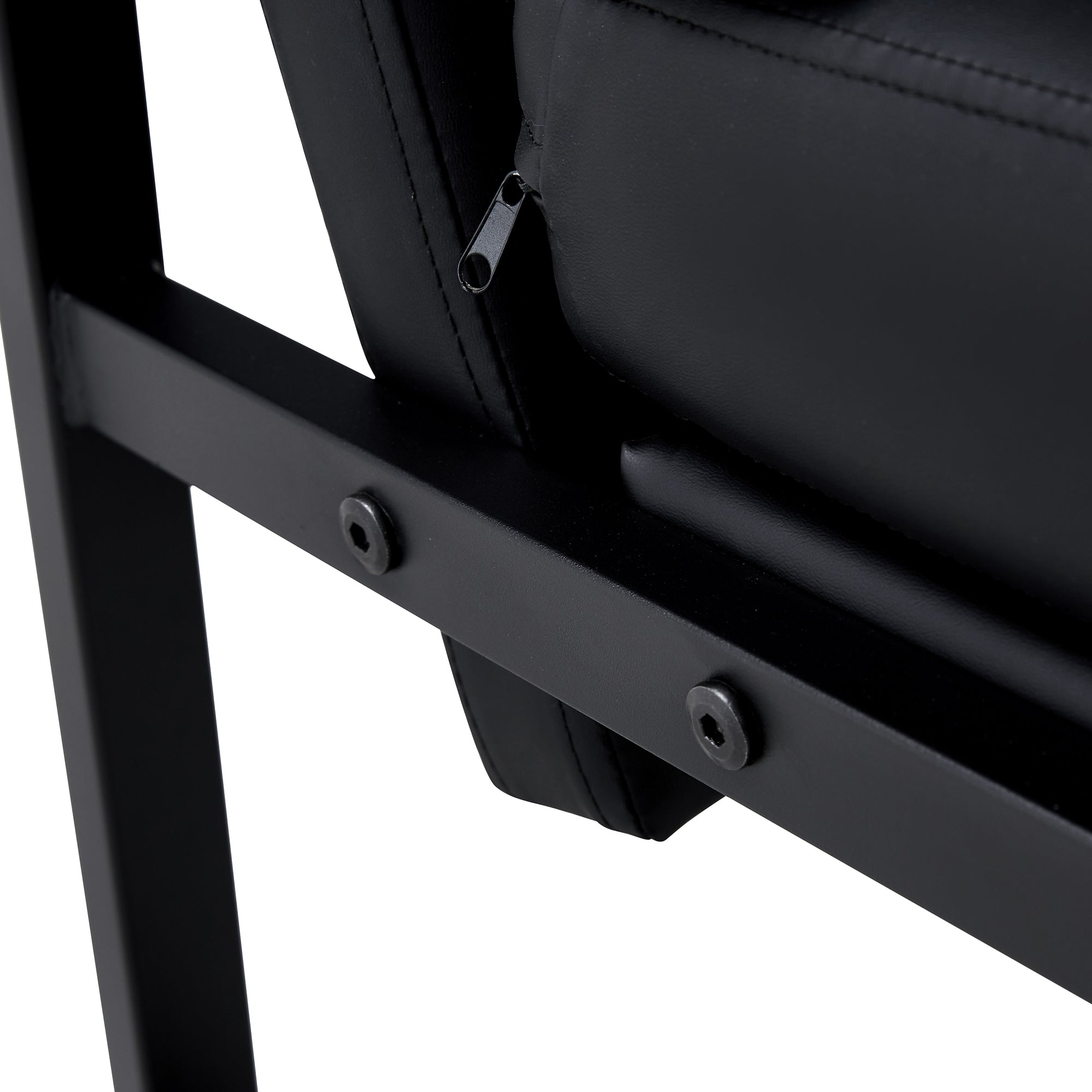 Modern Upholstered PU Leather Sofa Set with Black Metal Frame- 2 Seater+ Double Sofa, Black_14