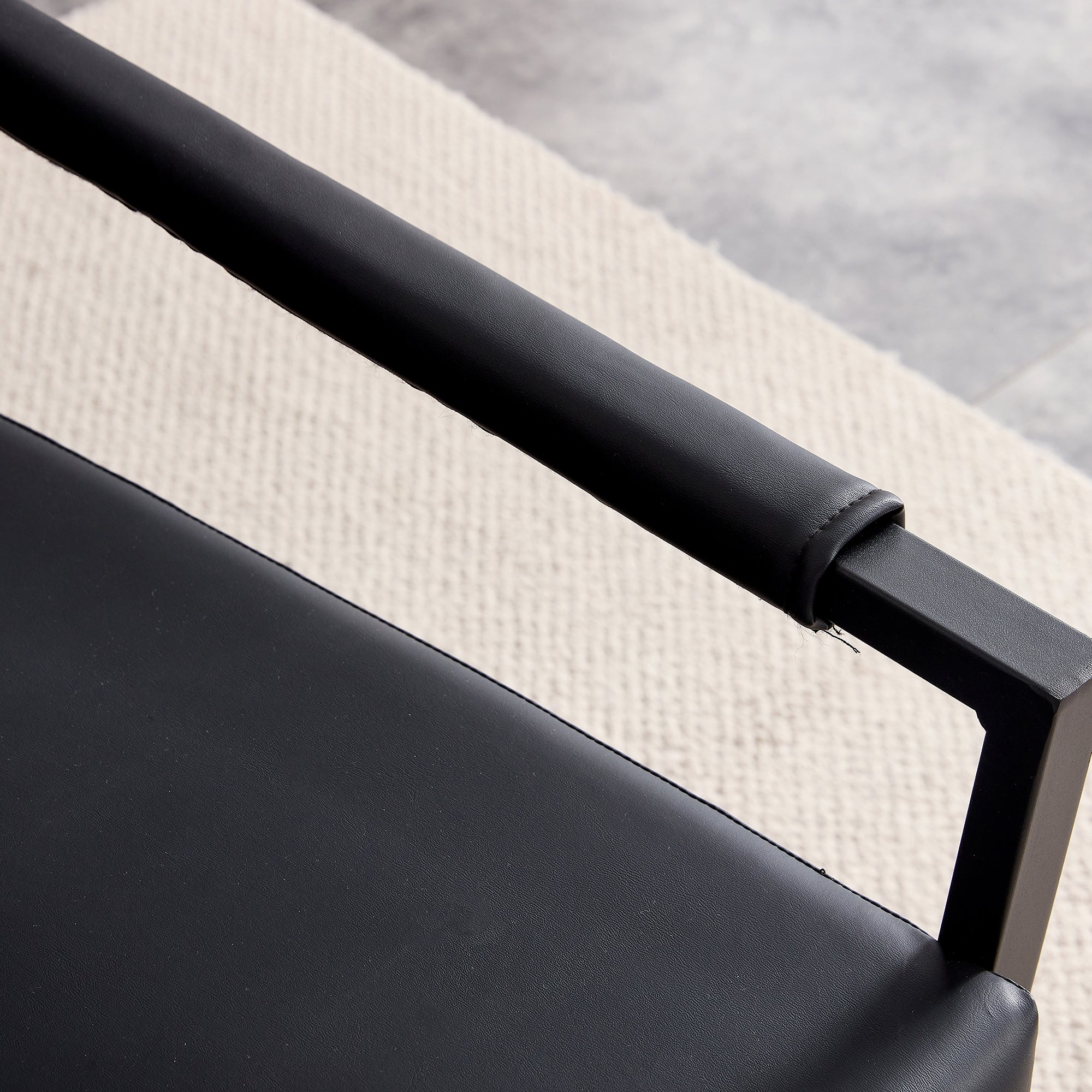 Modern Upholstered PU Leather Sofa Set with Black Metal Frame- 2 Seater+ Double Sofa, Black_10