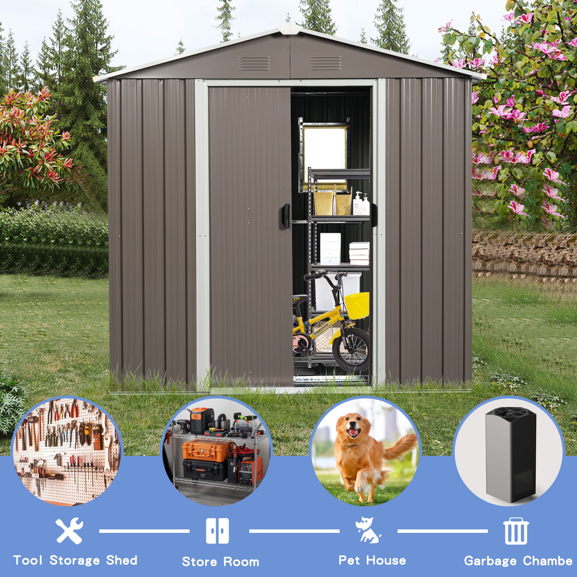 8ft x 4ft  Outdoor Metal Storage Shed with Aluminum Frame and Window- Gray_2
