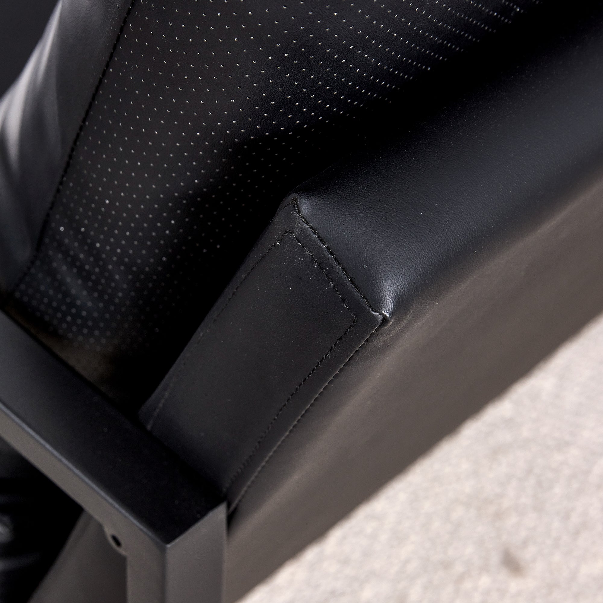 Modern Upholstered PU Leather Sofa Set with Black Metal Frame- 2 Seater+ Double Sofa, Black_8