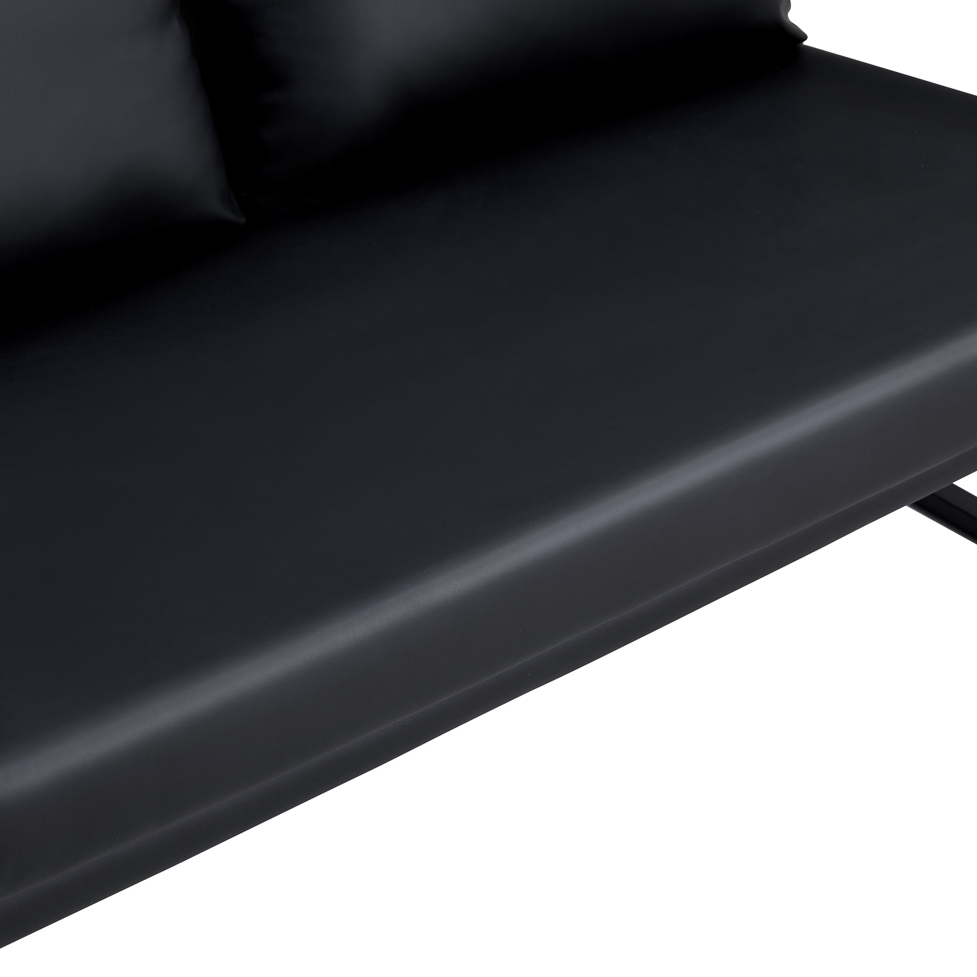 Modern Upholstered PU Leather Sofa Set with Black Metal Frame- 2 Seater+ Double Sofa, Black_13