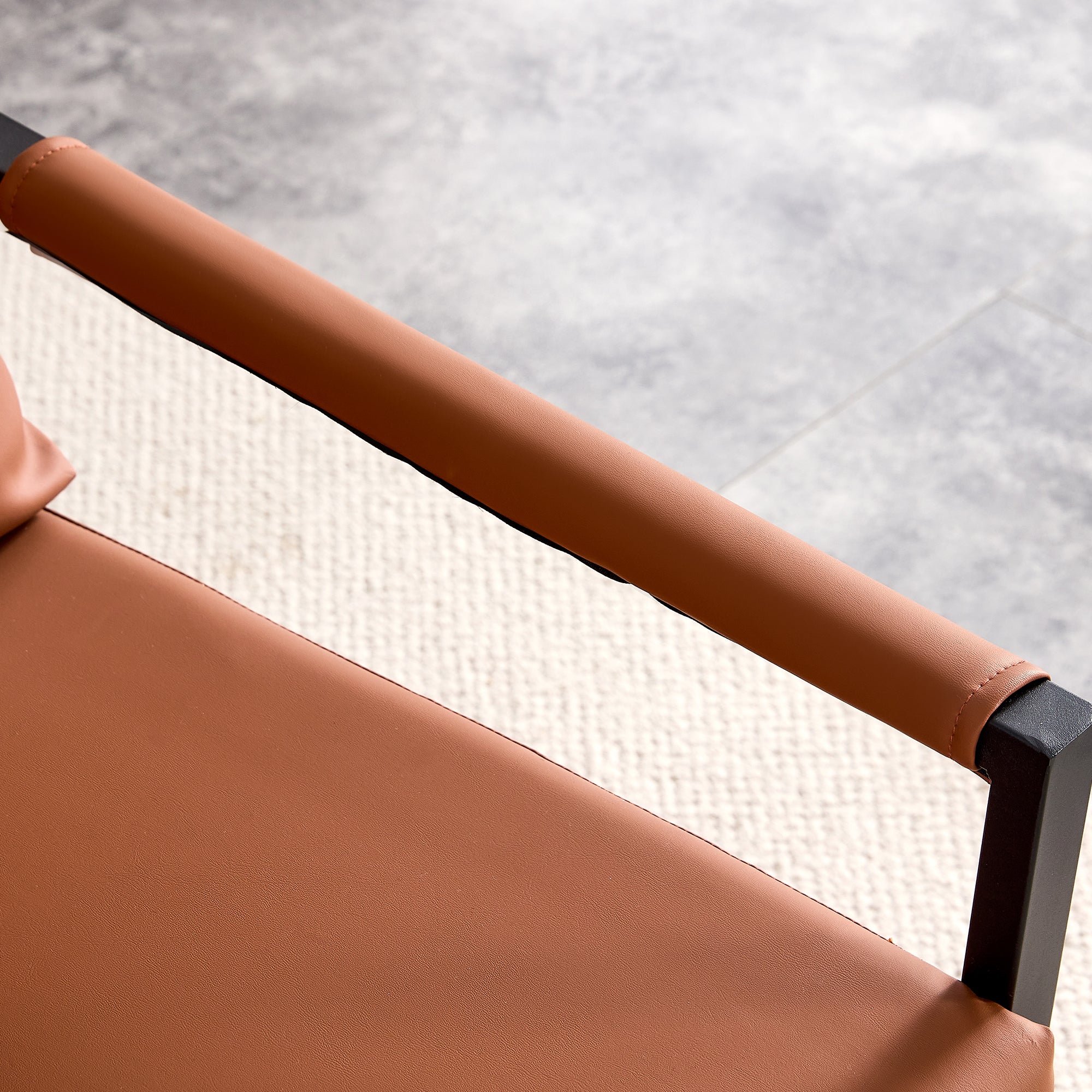 Modern Upholstered PU Leather Sofa Set with Black Metal Frame- 2 Seater+ Double Sofa, Brown_11