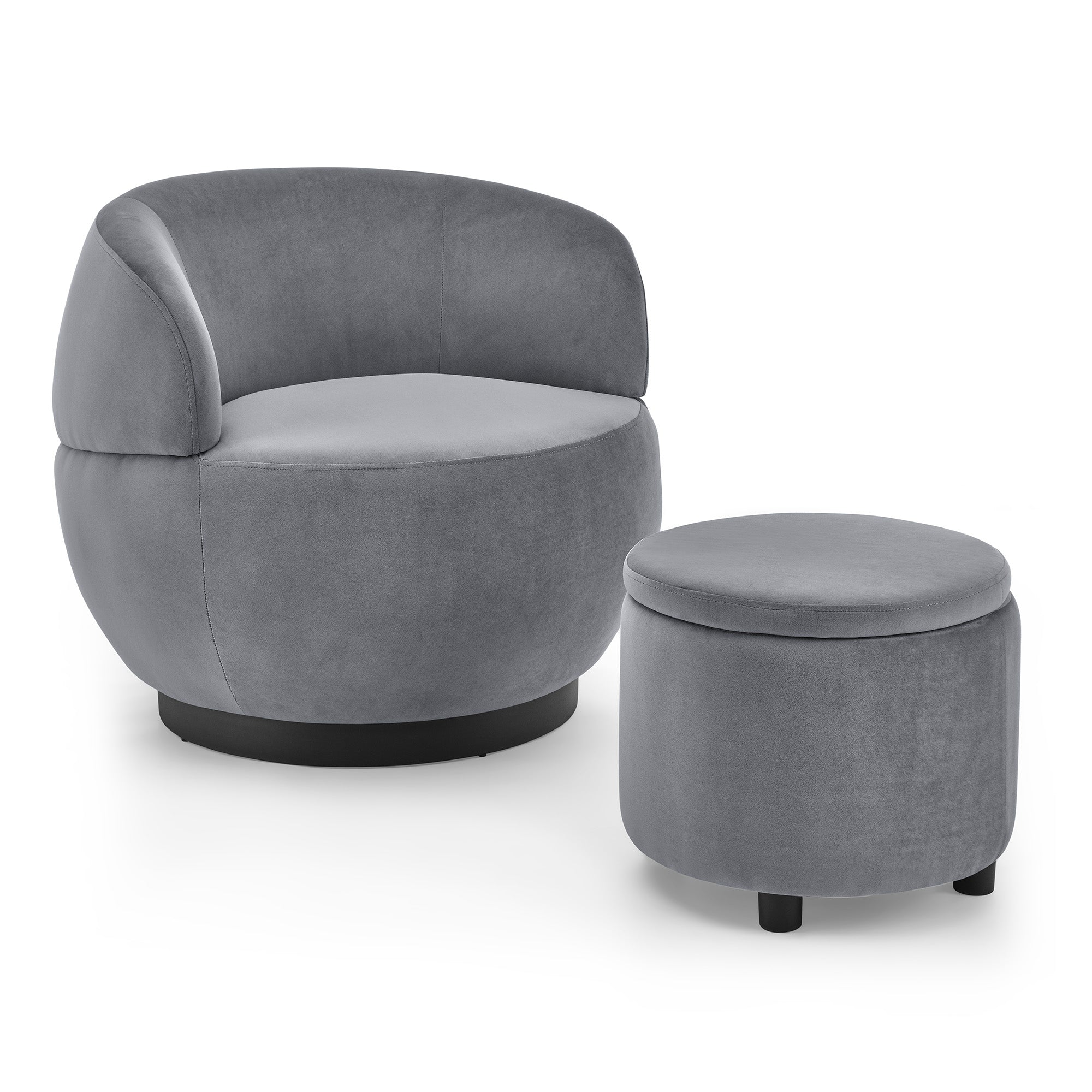 Swviel Barrel Chair with Black Stainless Steel Base and Storage Ottoman- Grey_6
