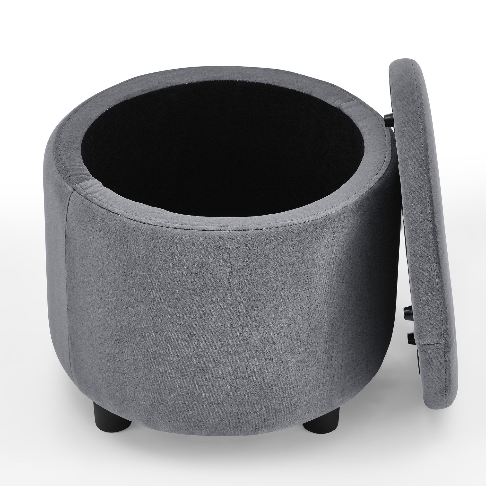 Swviel Barrel Chair with Black Stainless Steel Base and Storage Ottoman- Grey_11