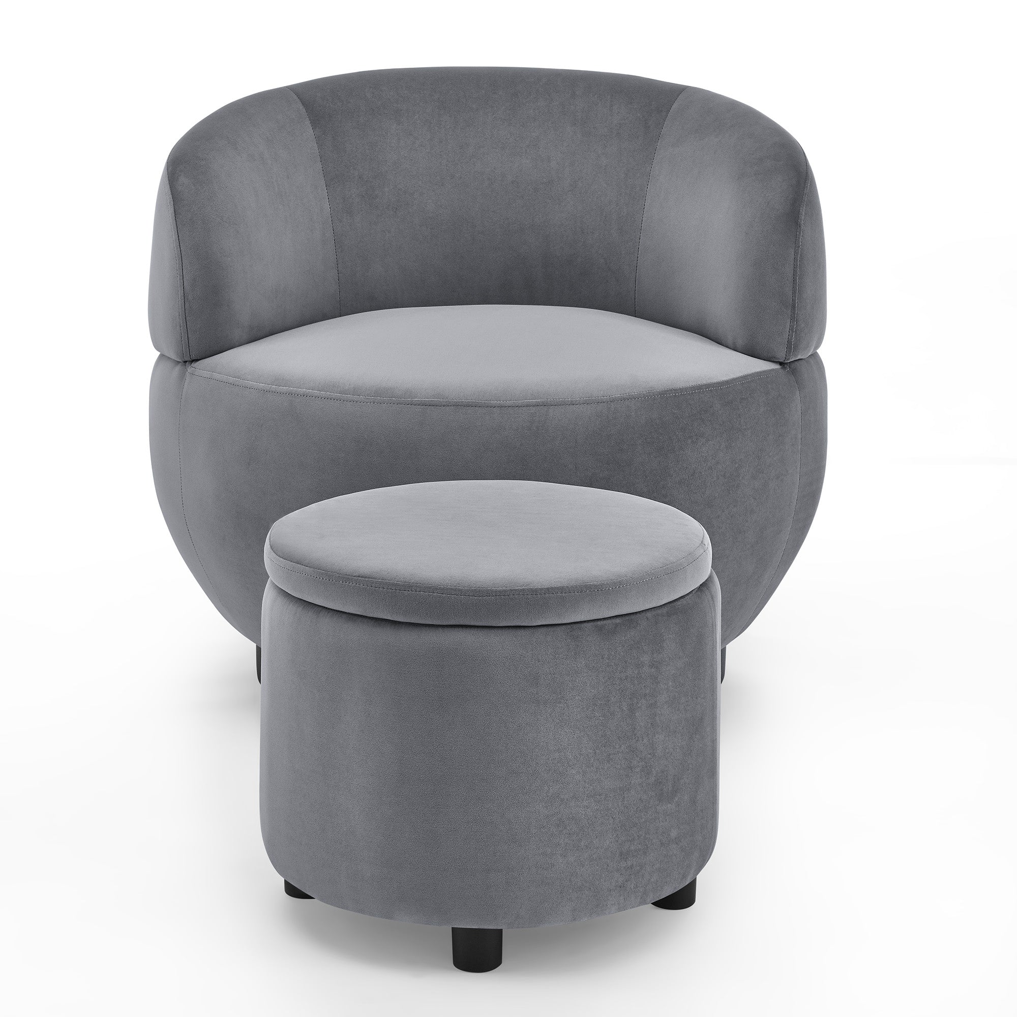 Swviel Barrel Chair with Black Stainless Steel Base and Storage Ottoman- Grey_7
