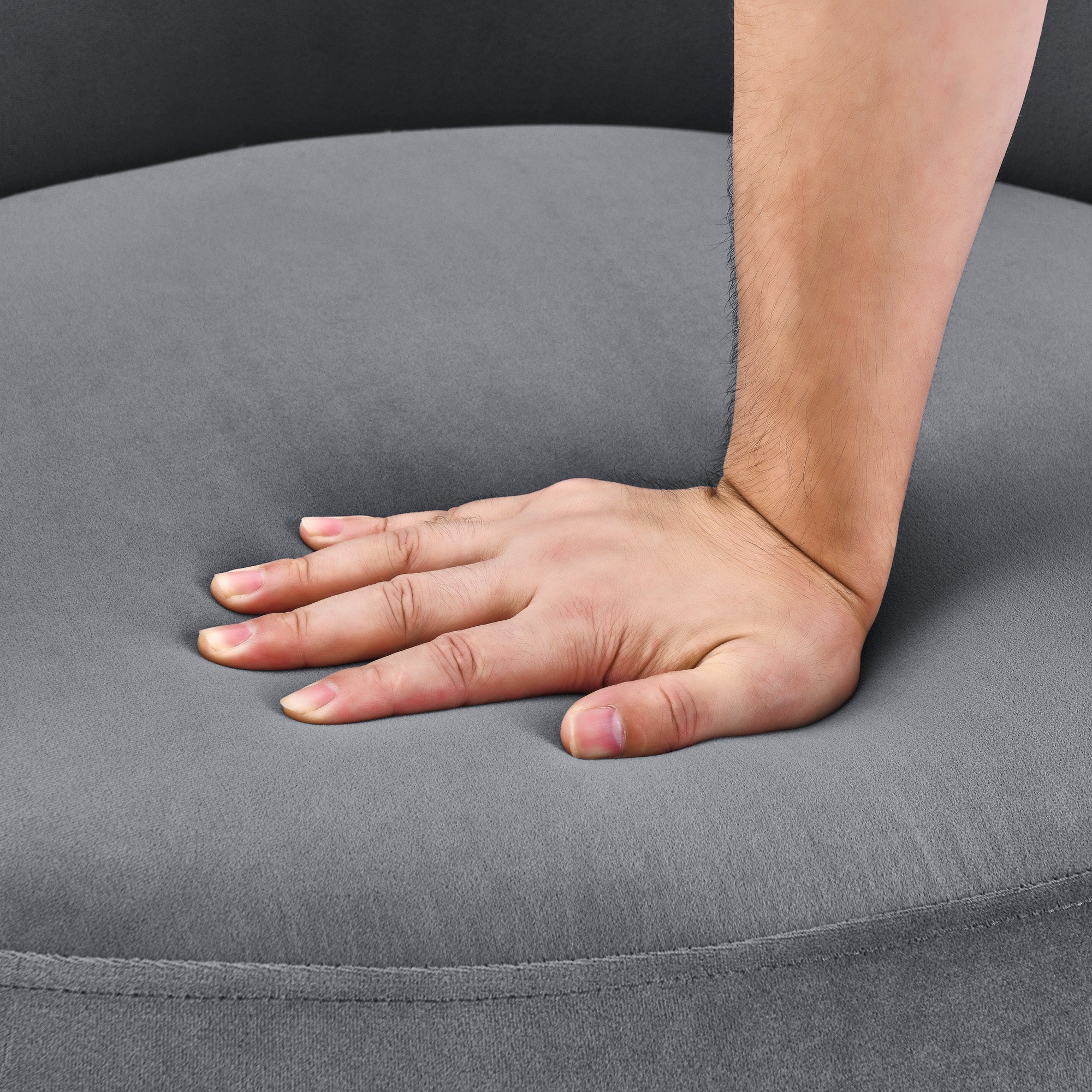 Swviel Barrel Chair with Black Stainless Steel Base and Storage Ottoman- Grey_13