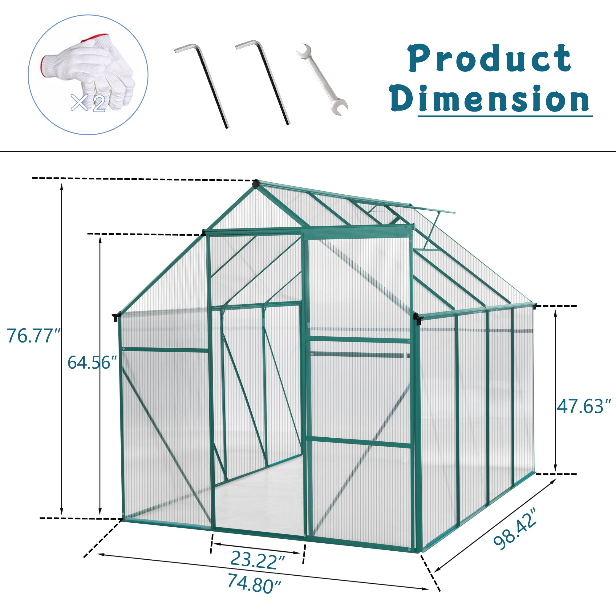 6 x 8 FT  Polycarbonate Walk-in Greenhouse Garden for Backyard Planting- Green_27