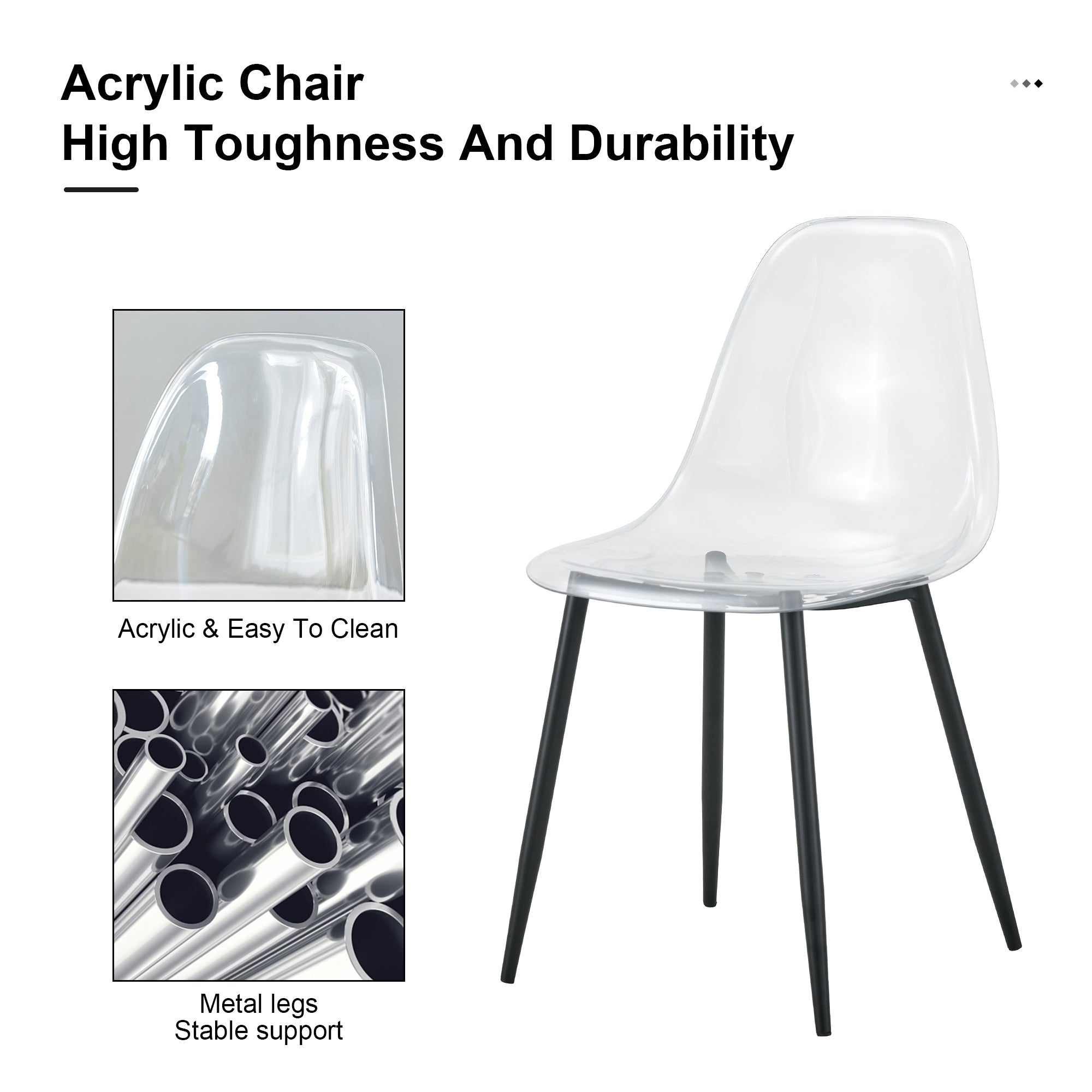 5 Pcs/Set Modern Transparent Ghost Glass Table and Acrylic Chair Set- Black_18