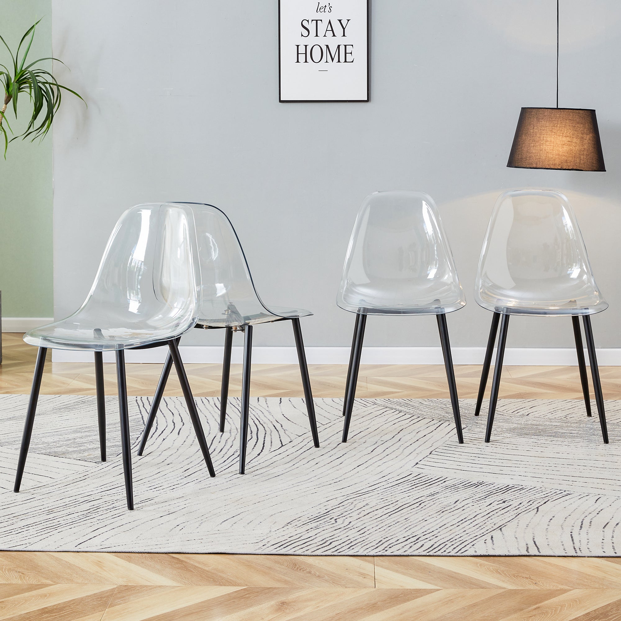 5 Pcs/Set Modern Transparent Ghost Glass Table and Acrylic Chair Set- Black_7