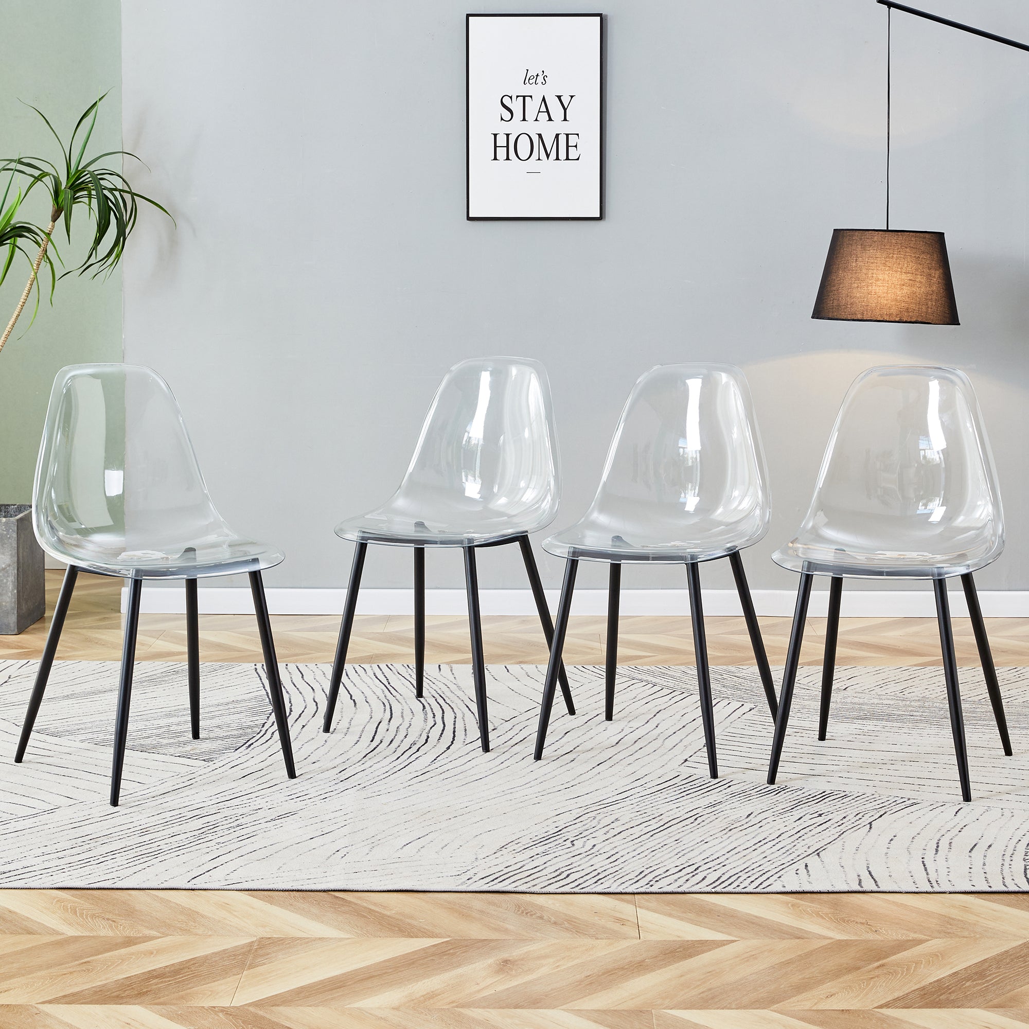 5 Pcs/Set Modern Transparent Ghost Glass Table and Acrylic Chair Set- Black_8