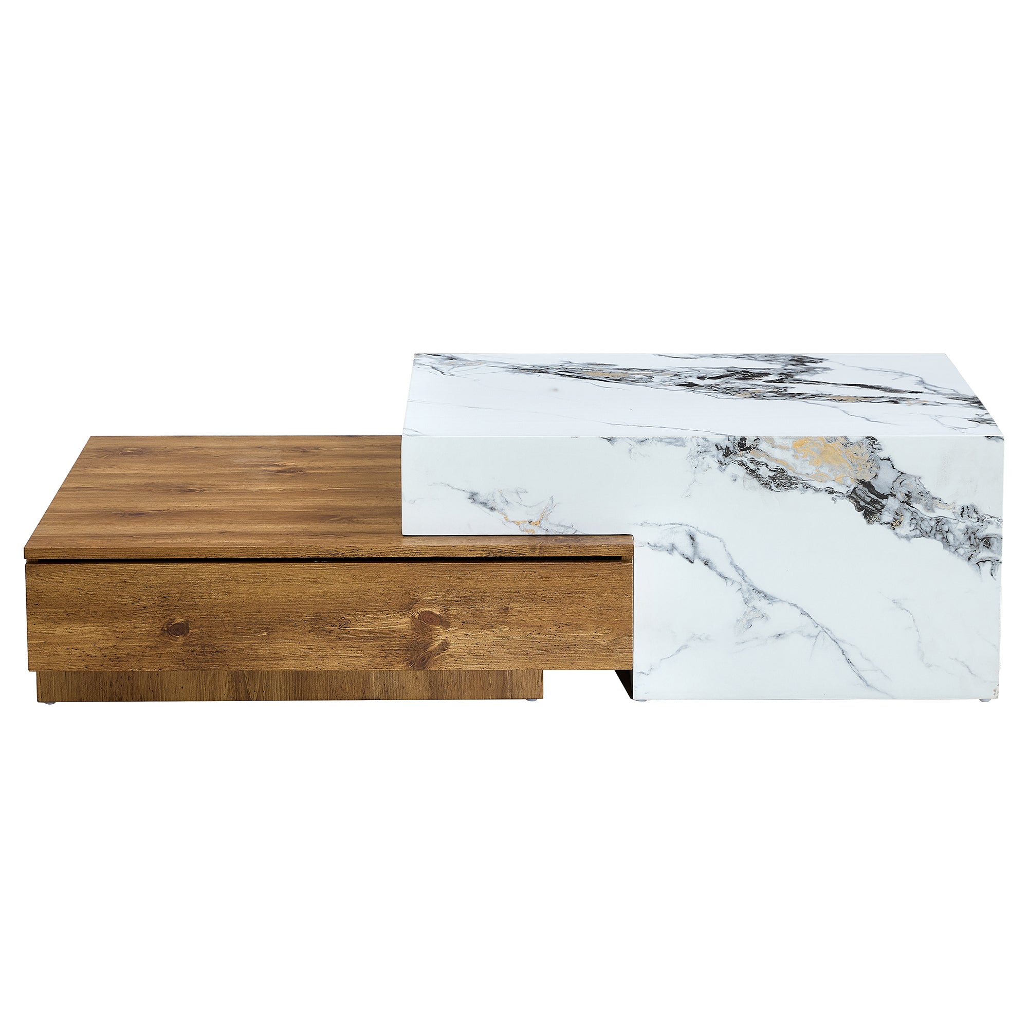 Wood Grain and Marble Rectangular Coffee Table with Fusion Cube Stylish Accent_22