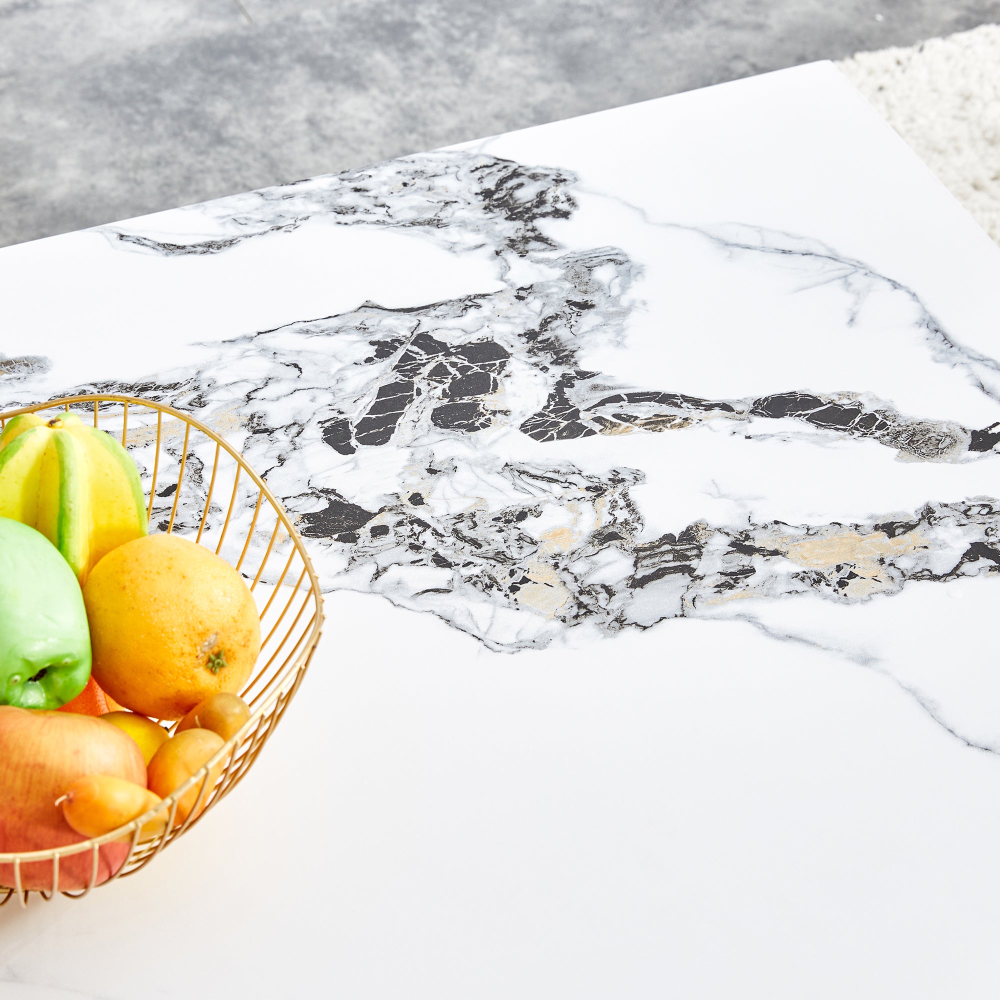 Wood Grain and Marble Rectangular Coffee Table with Fusion Cube Stylish Accent_14