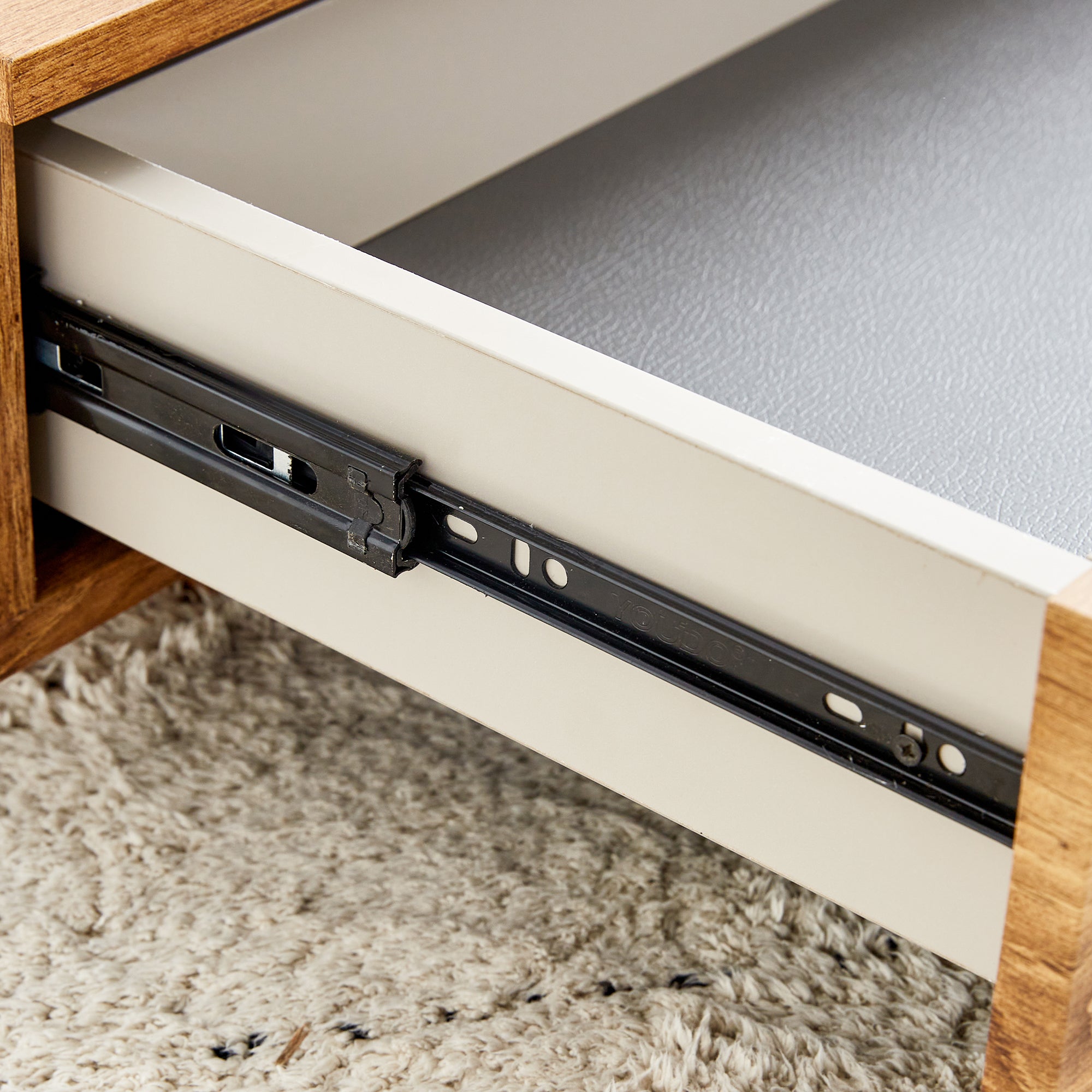 Wood Grain and Marble Rectangular Coffee Table with Fusion Cube Stylish Accent_9