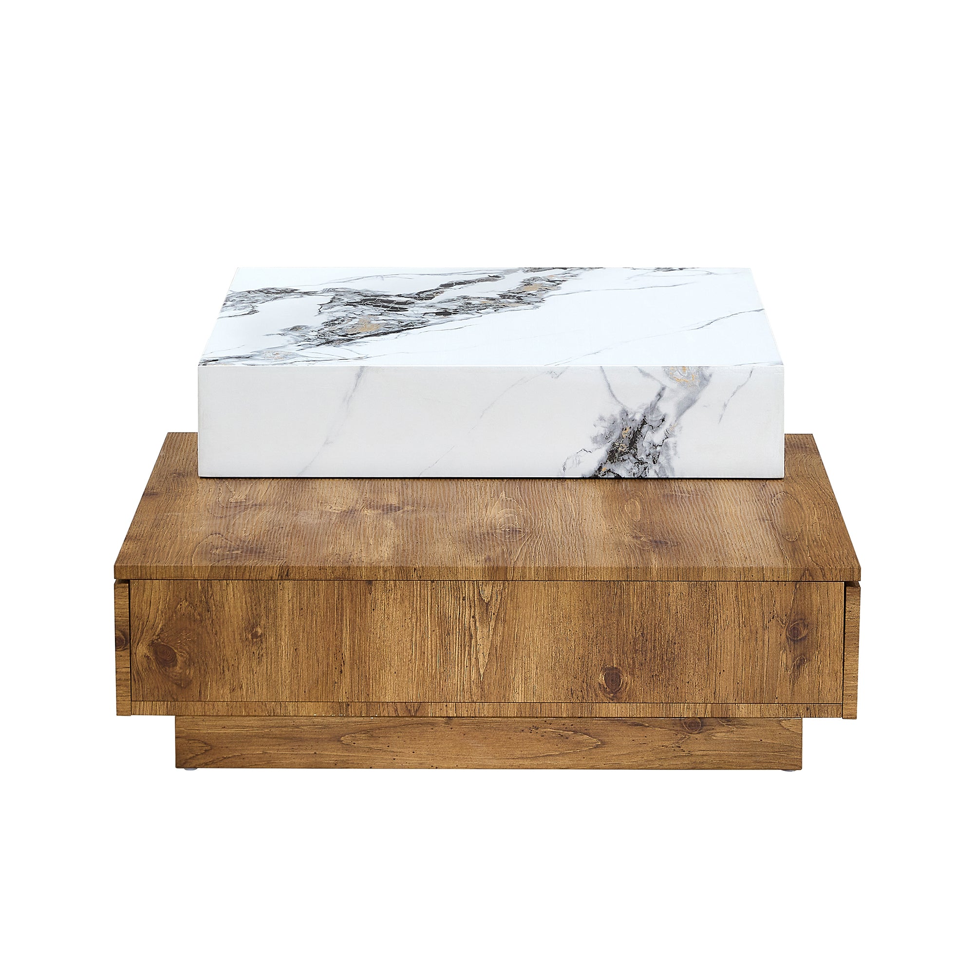 Wood Grain and Marble Rectangular Coffee Table with Fusion Cube Stylish Accent_10