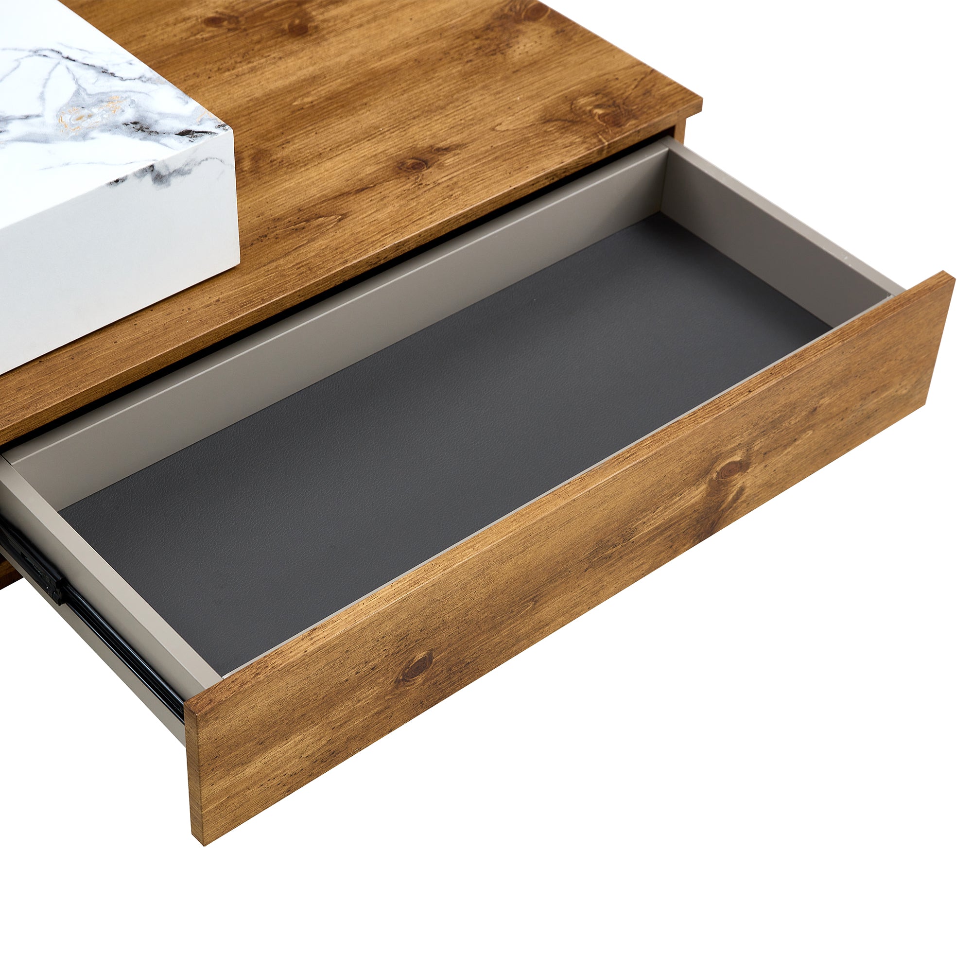 Wood Grain and Marble Rectangular Coffee Table with Fusion Cube Stylish Accent_8