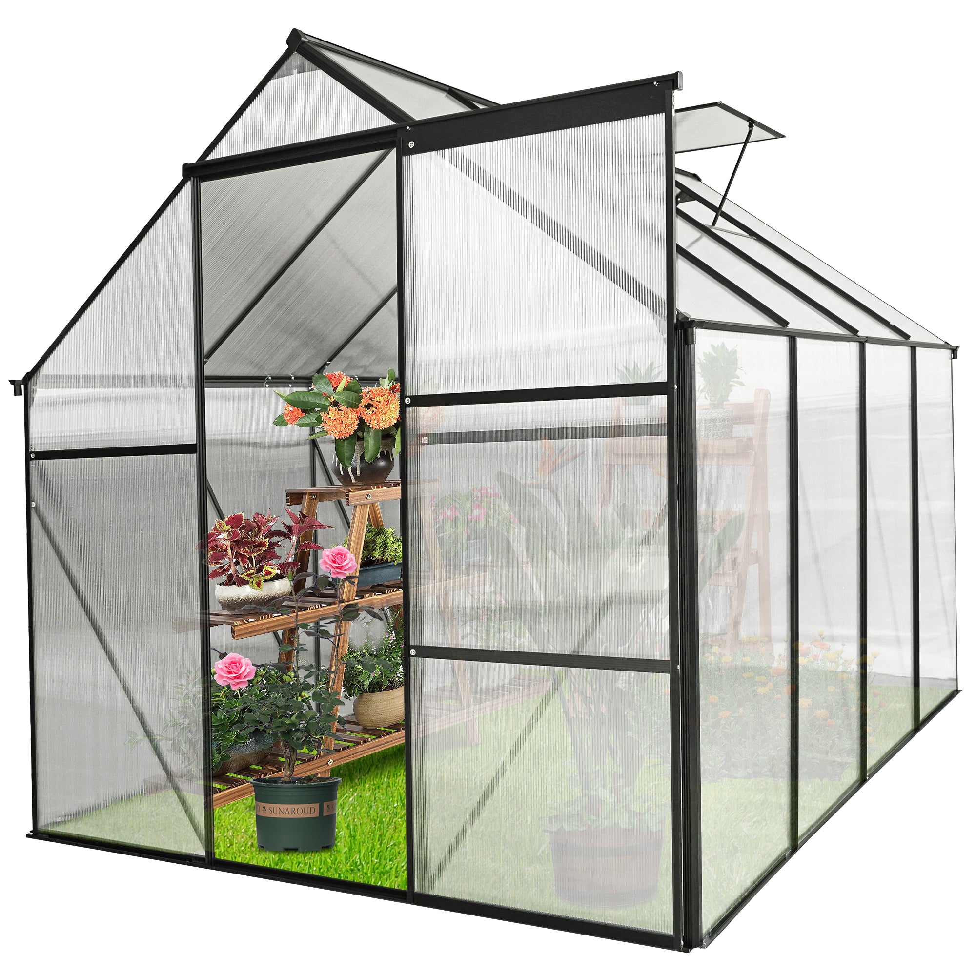 6x8 FT  Polycarbonate Walk-in Greenhouse Garden for Backyard Planting- Green_4