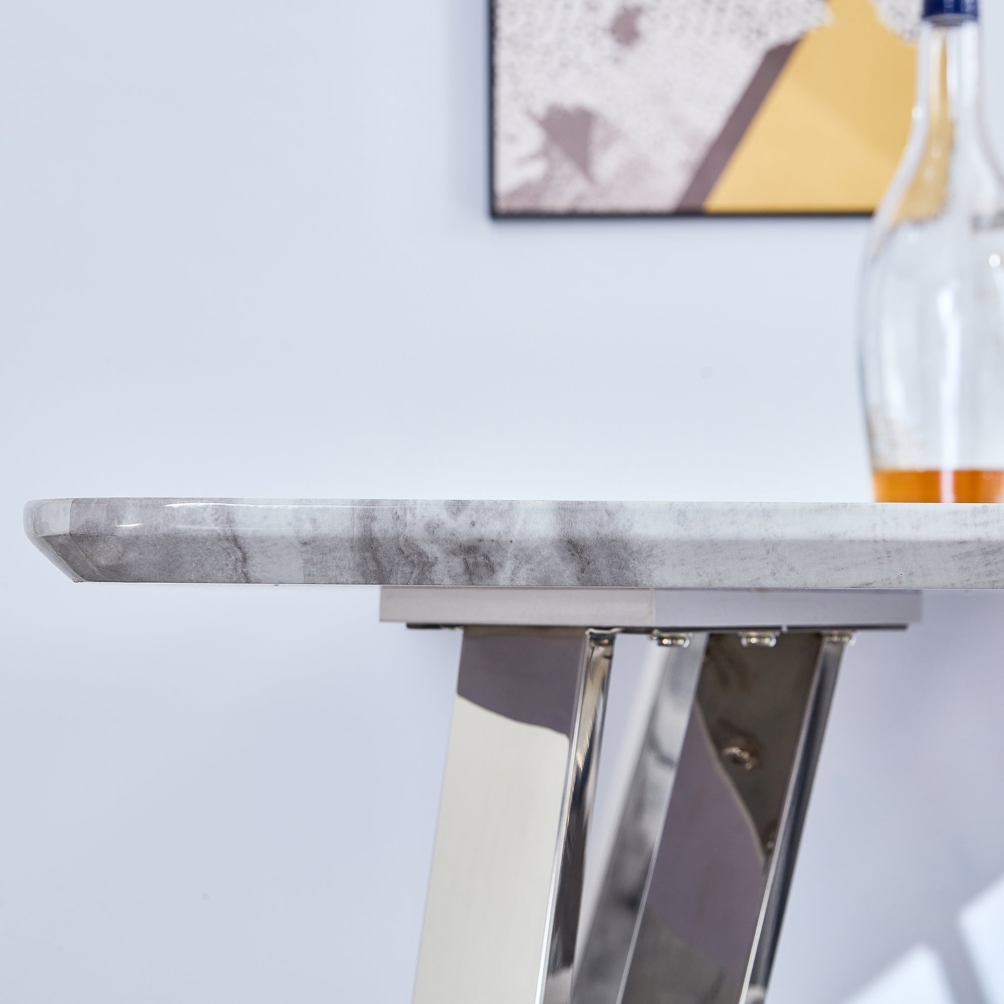 Modern Counter Height Rectangular Glass Dining Table with Silver Plated Legs_13