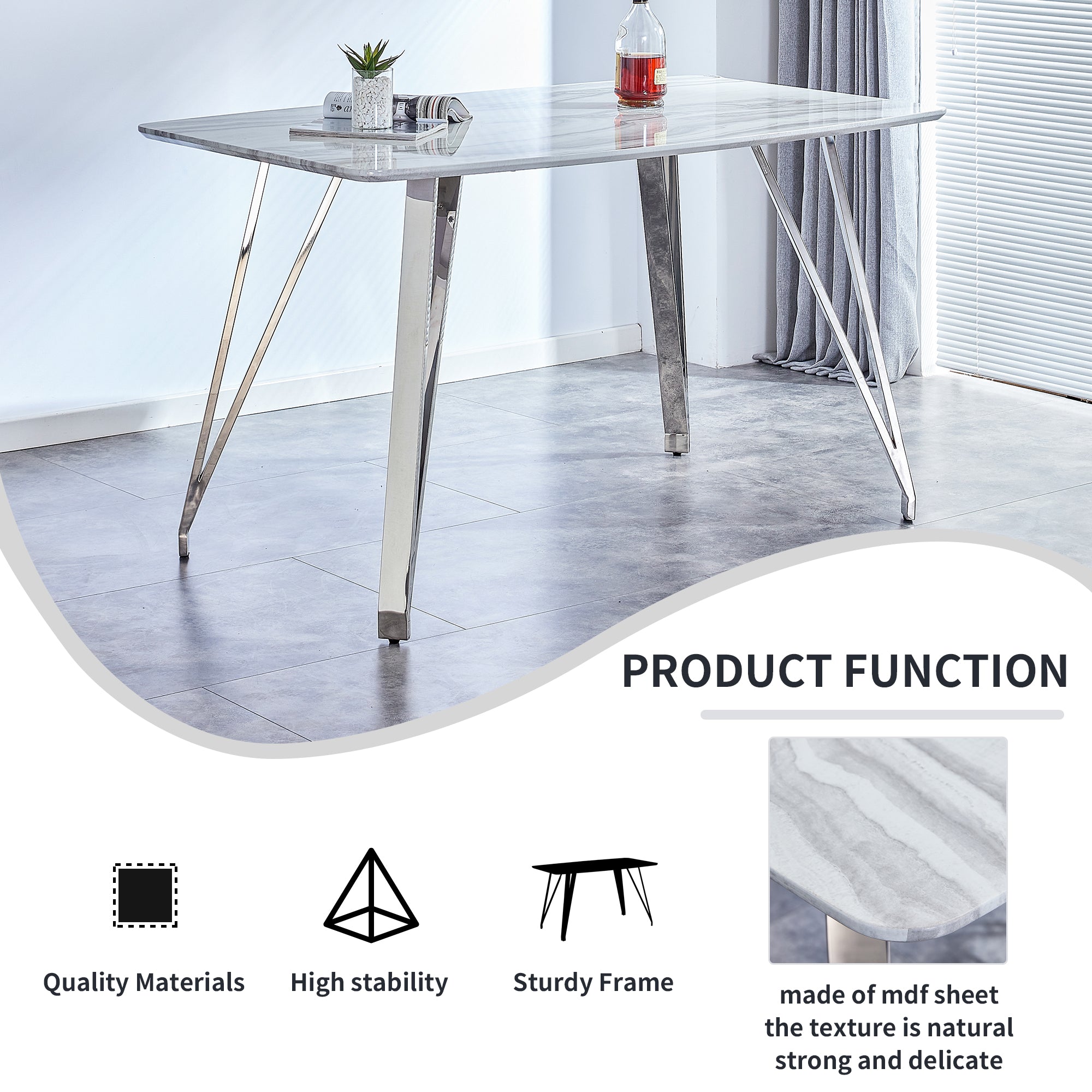 Modern Counter Height Rectangular Glass Dining Table with Silver Plated Legs_7