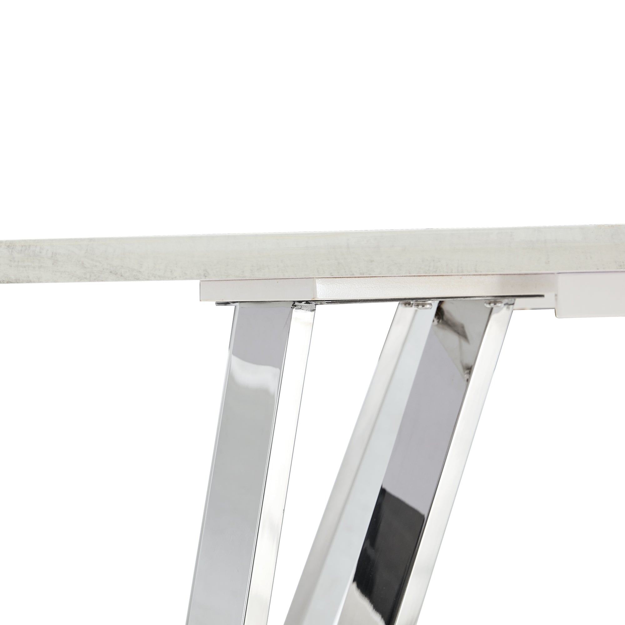 Modern Counter Height Rectangular Glass Dining Table with Silver Plated Legs_16