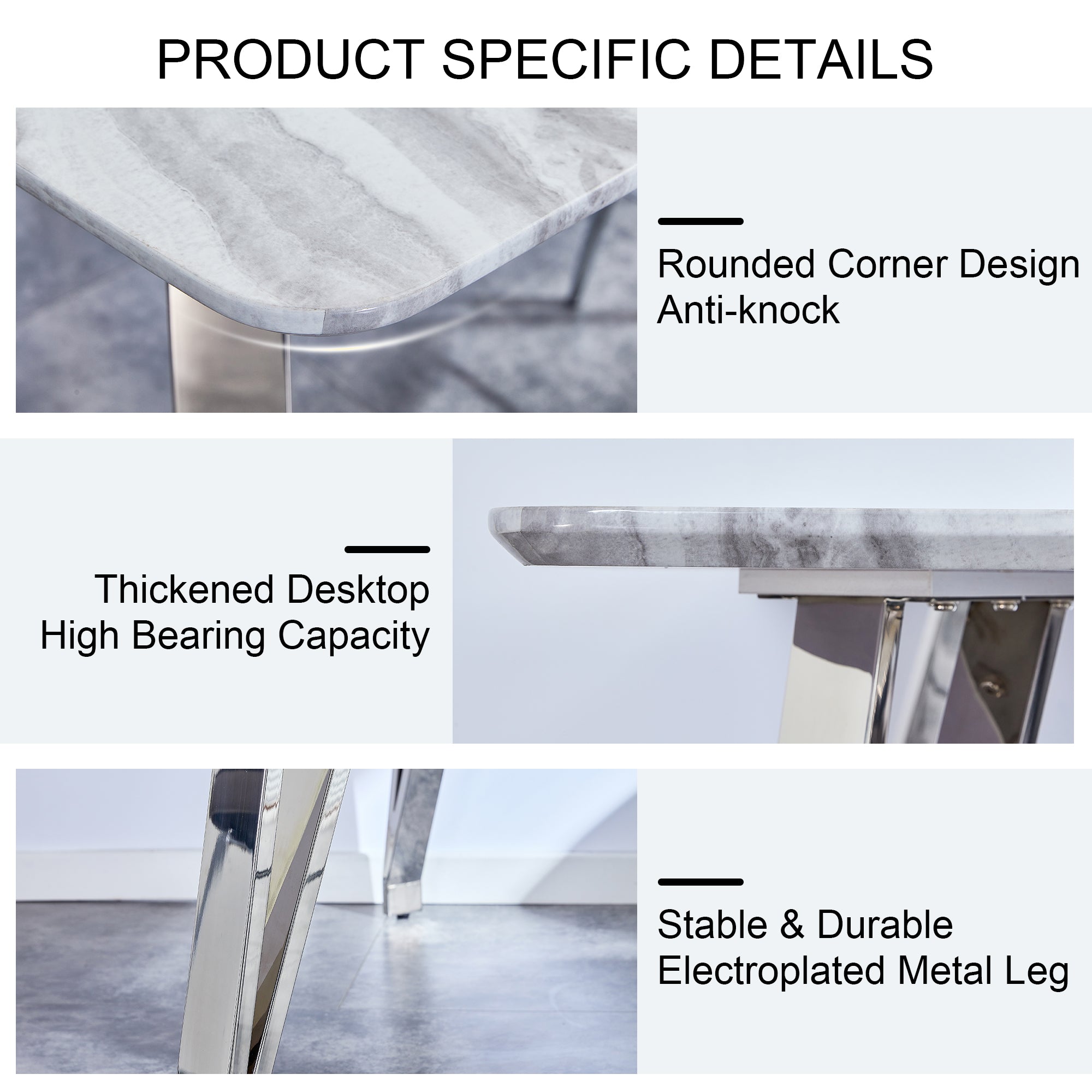 Modern Counter Height Rectangular Glass Dining Table with Silver Plated Legs_9