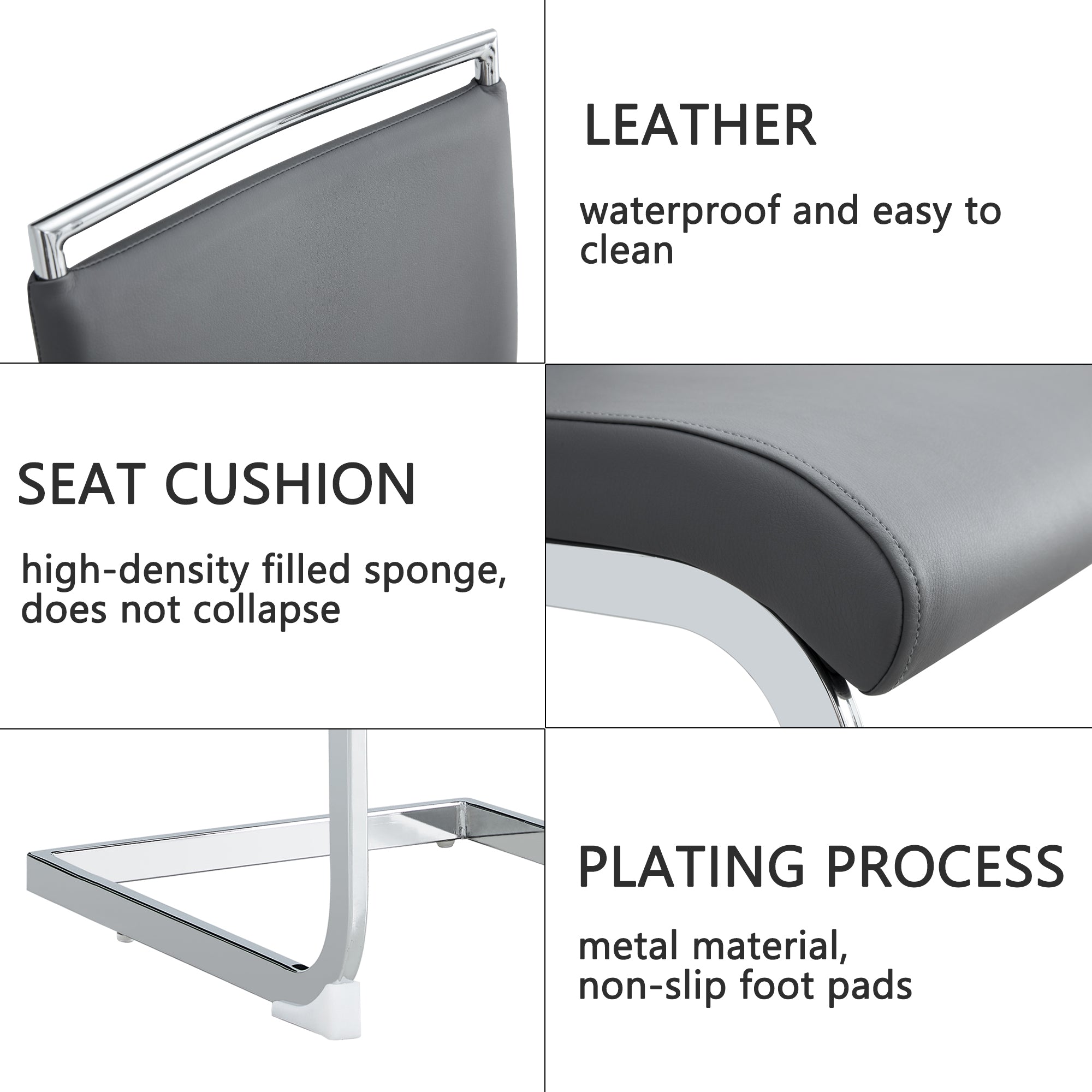 Glass Dining table and Chair Set with 4 Grey Middle Grid Dining Chairs and 1 Dining Table_16