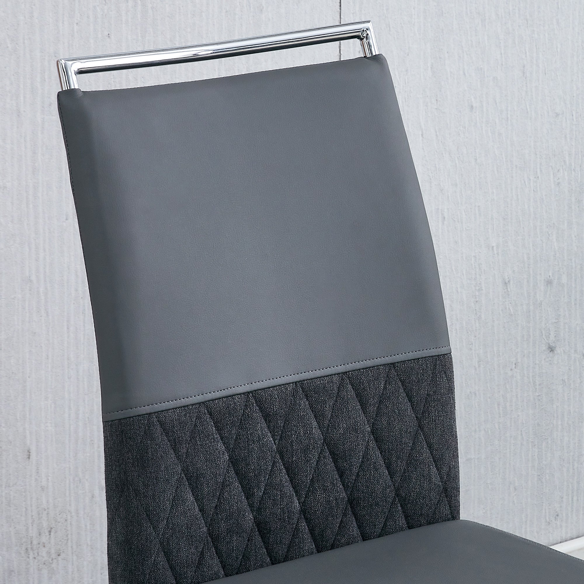 Glass Dining table and Chair Set with 4 Grey Middle Grid Dining Chairs and 1 Dining Table_10