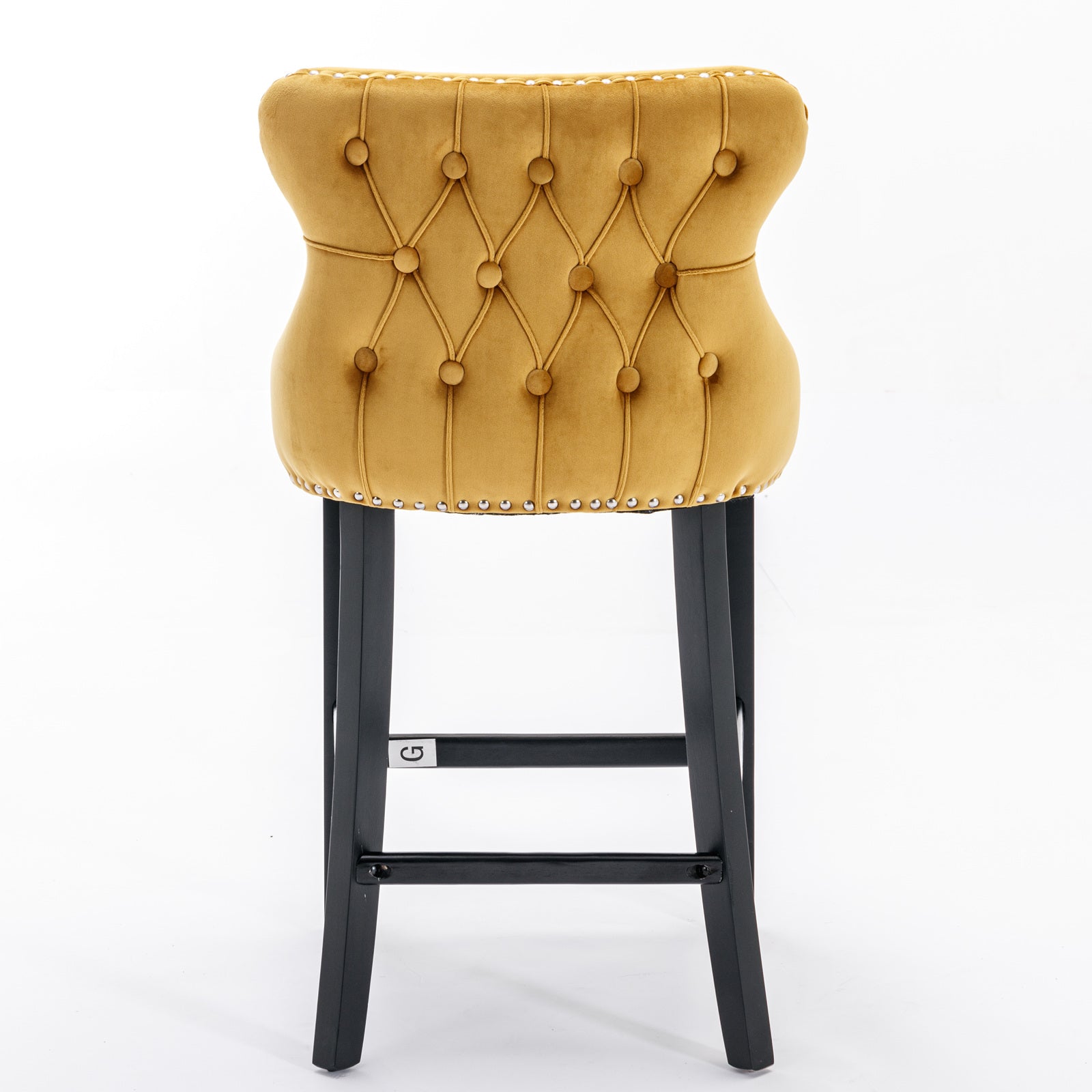 2pcs Chrome Accent Wingback Bar Stools Tufted Velvet with Nailhead and Black Legs- Gold, Black_6