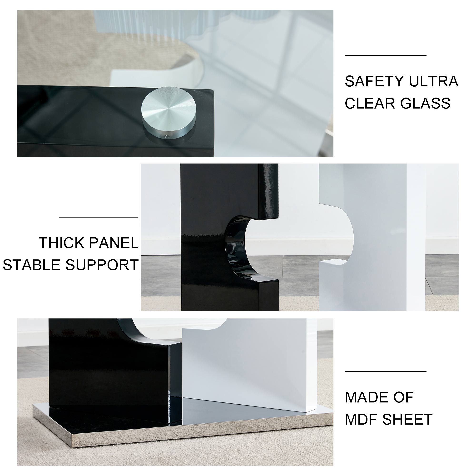 6-8  Large Modern Minimalist Rectangular Glass Dining Table with Special-Shaped Bracket_15