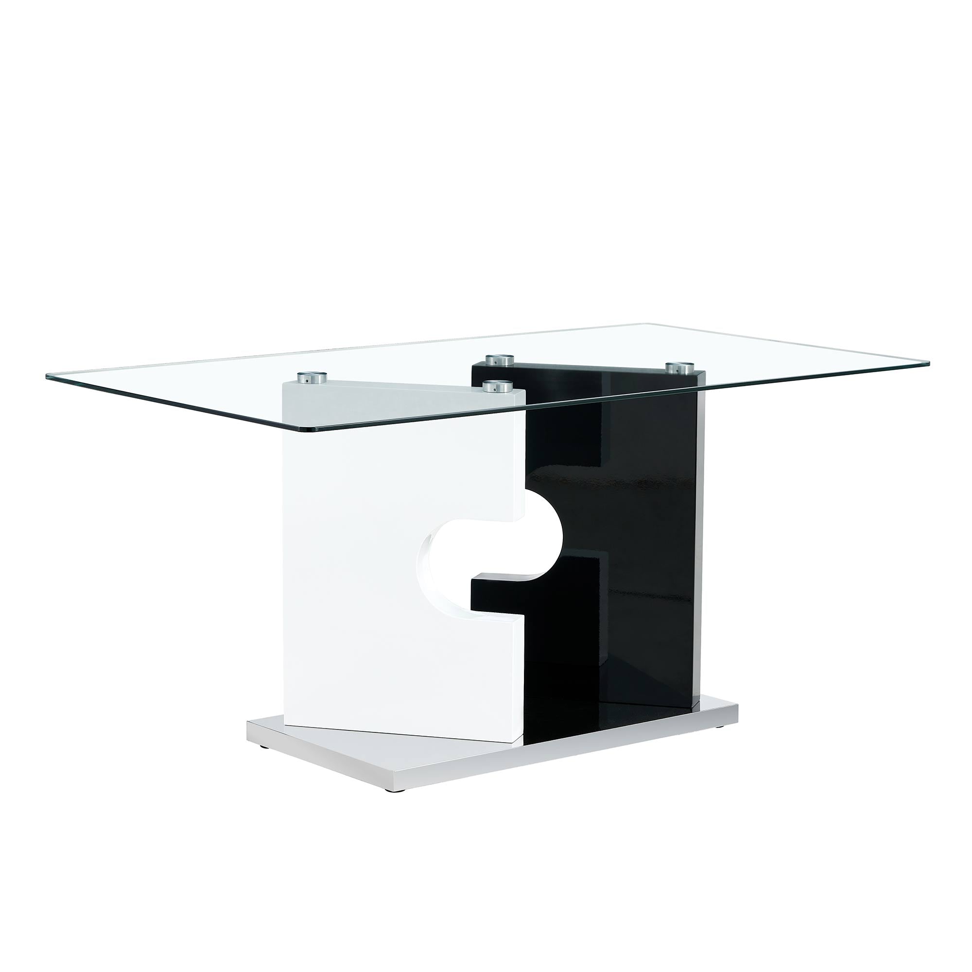 6-8  Large Modern Minimalist Rectangular Glass Dining Table with Special-Shaped Bracket_12
