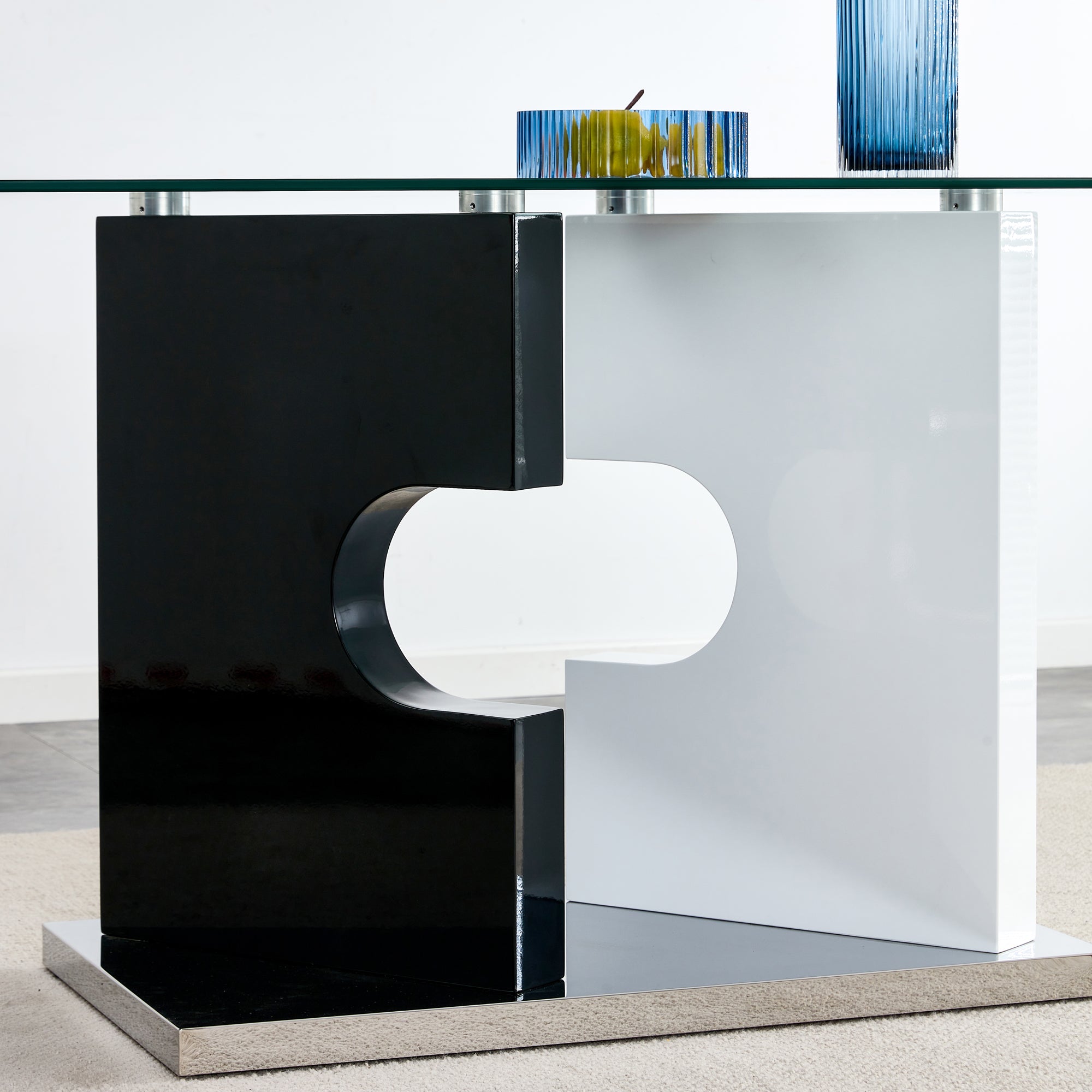 6-8  Large Modern Minimalist Rectangular Glass Dining Table with Special-Shaped Bracket_17