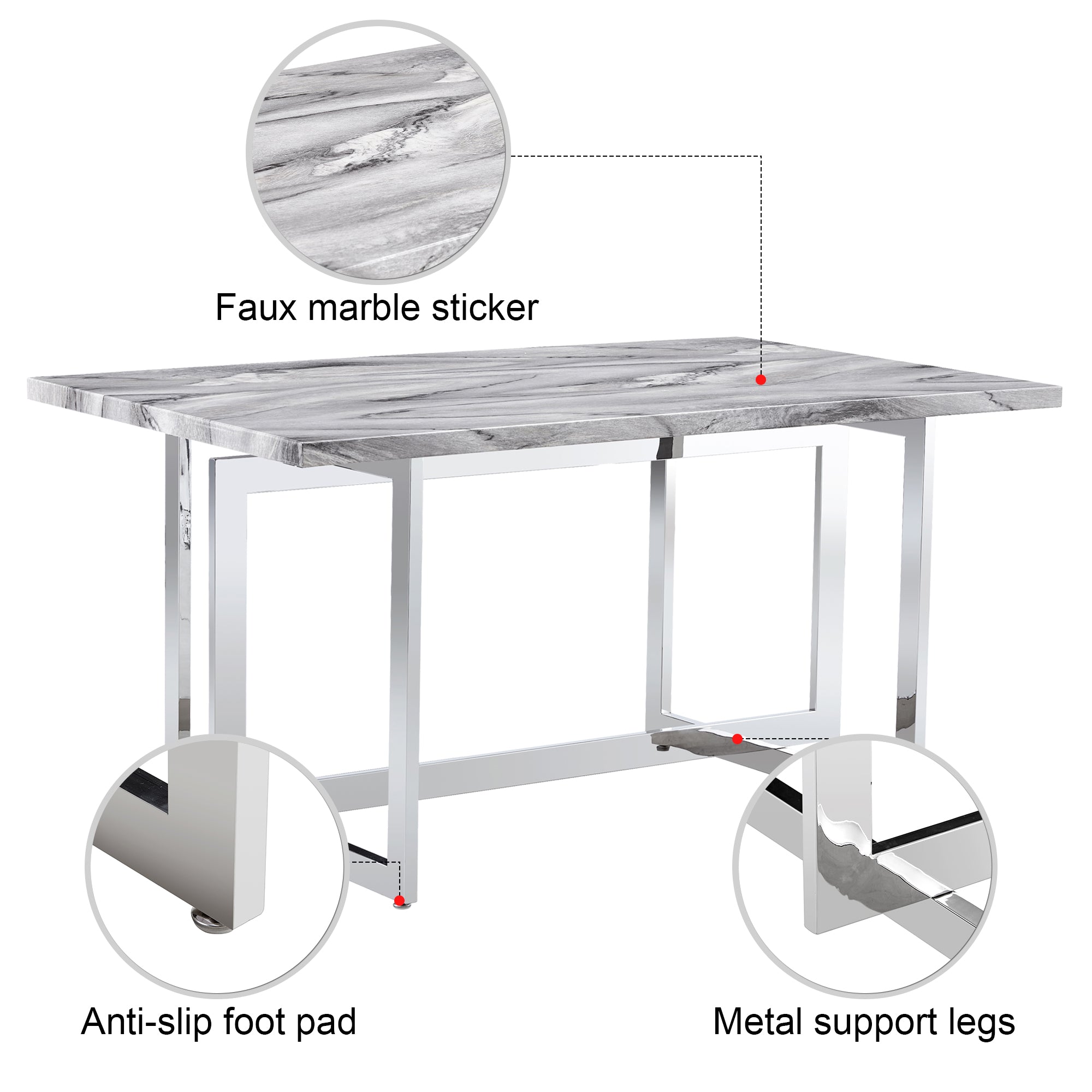 Rectangular Marble Dining Table with Faux Marble Top and Gray U-Shape Base_19
