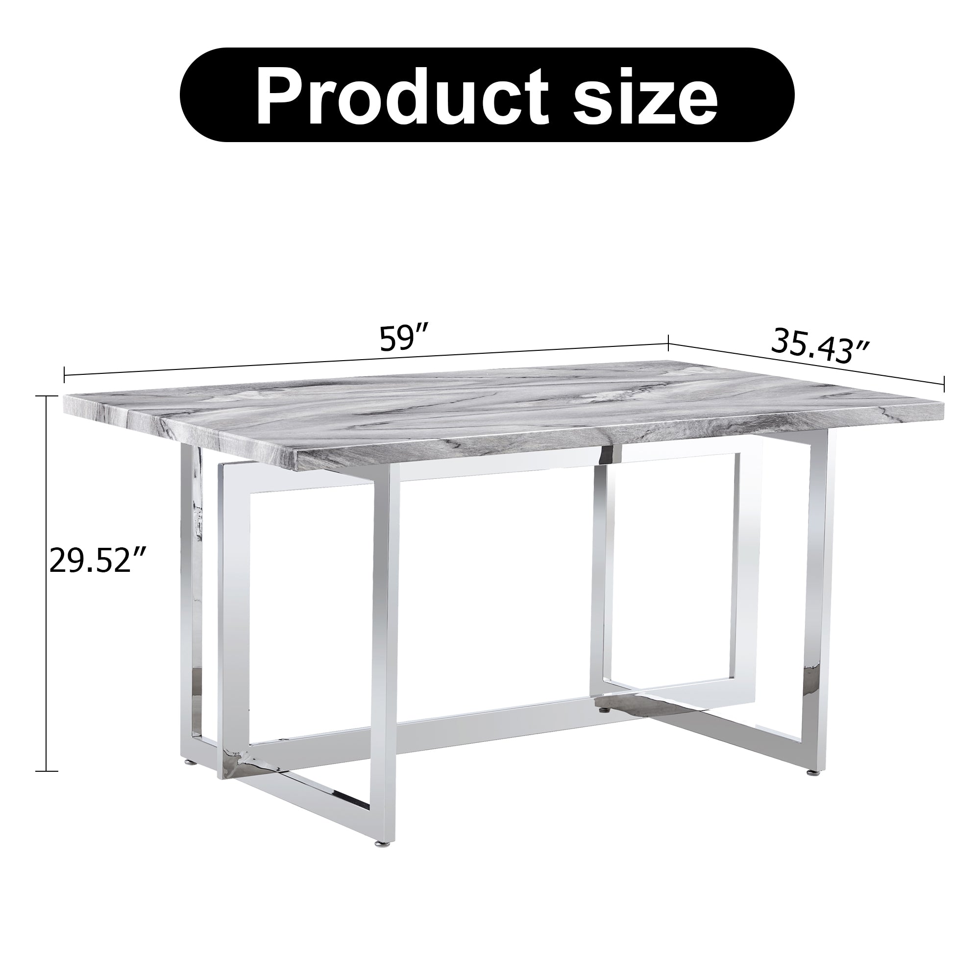 Rectangular Marble Dining Table with Faux Marble Top and Gray U-Shape Base_23