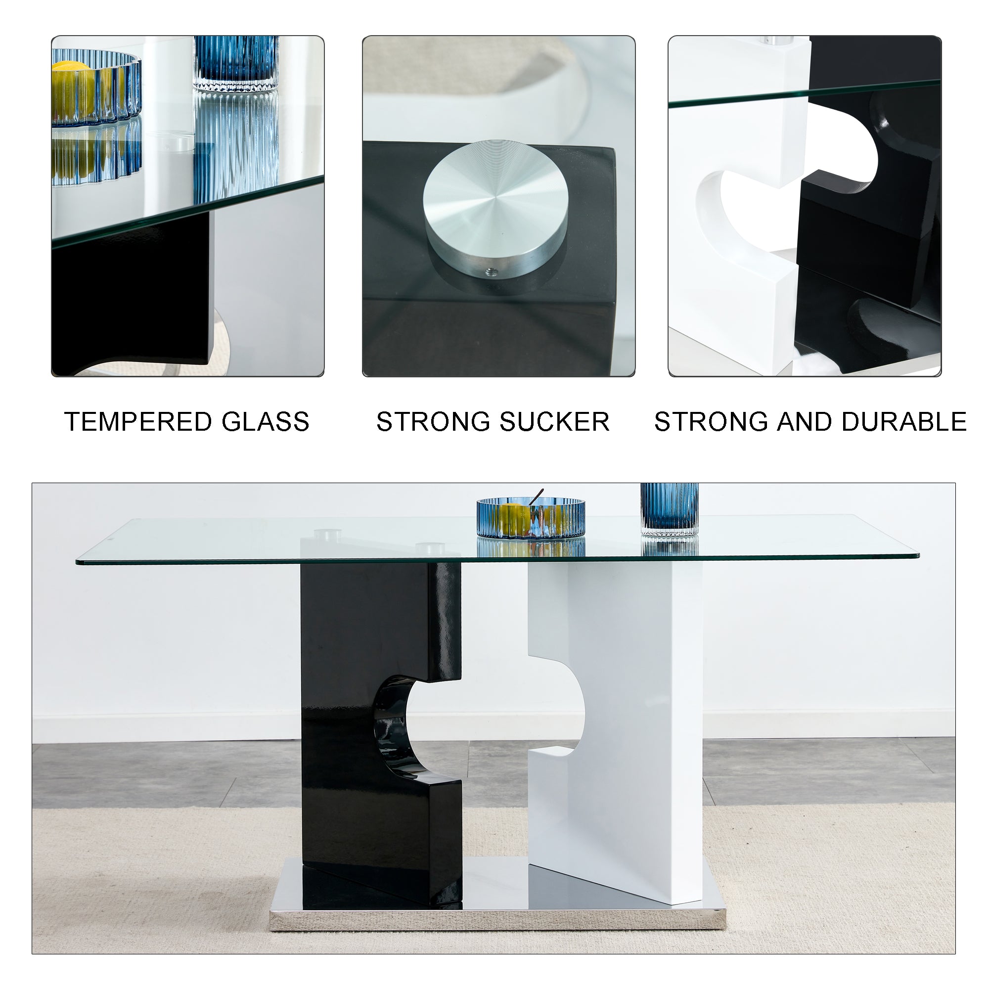 6-8  Large Modern Minimalist Rectangular Glass Dining Table with Special-Shaped Bracket_20