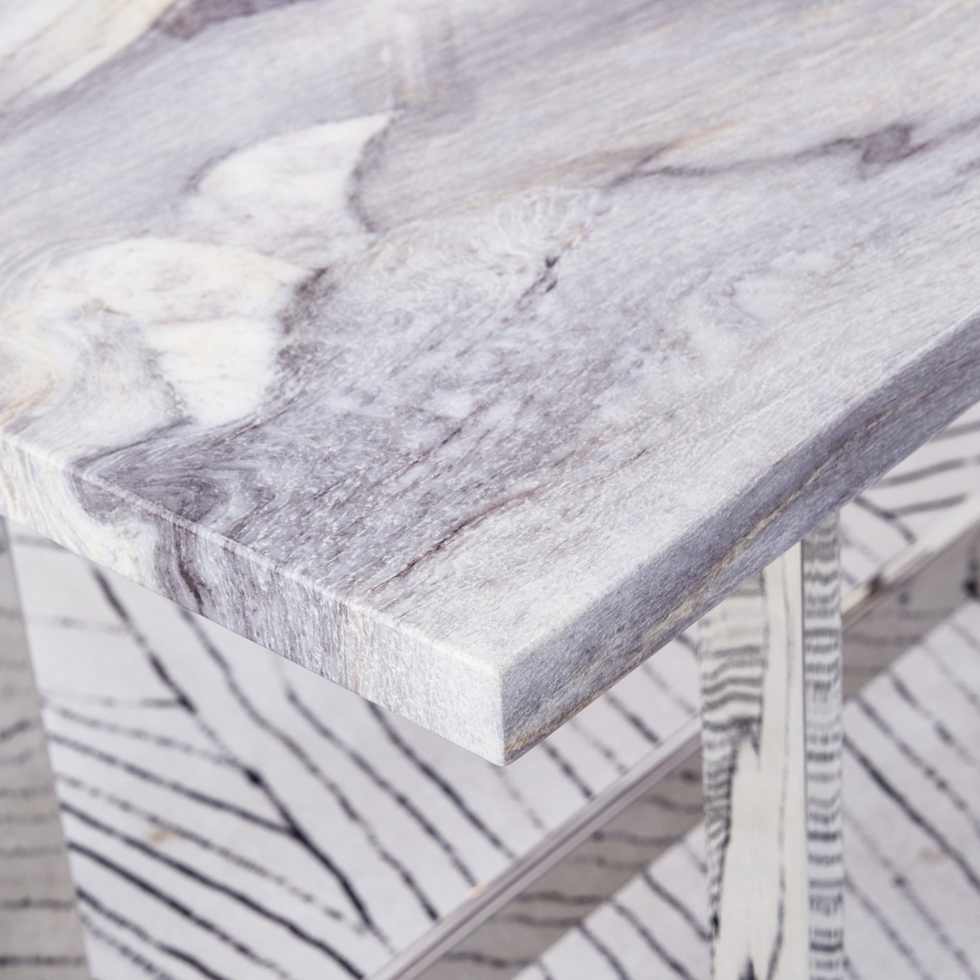 Rectangular Marble Dining Table with Faux Marble Top and Gray U-Shape Base_10