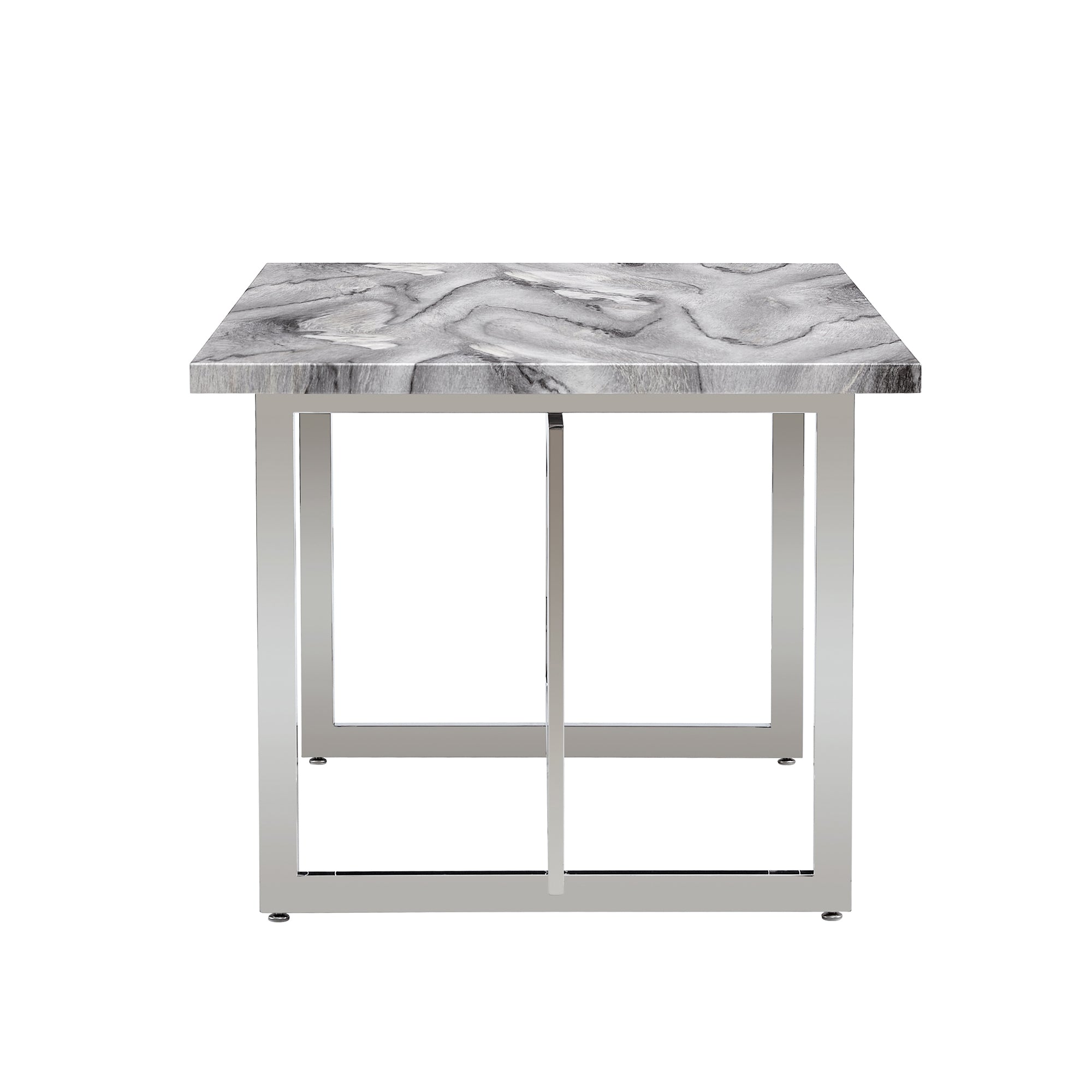 Rectangular Marble Dining Table with Faux Marble Top and Gray U-Shape Base_16