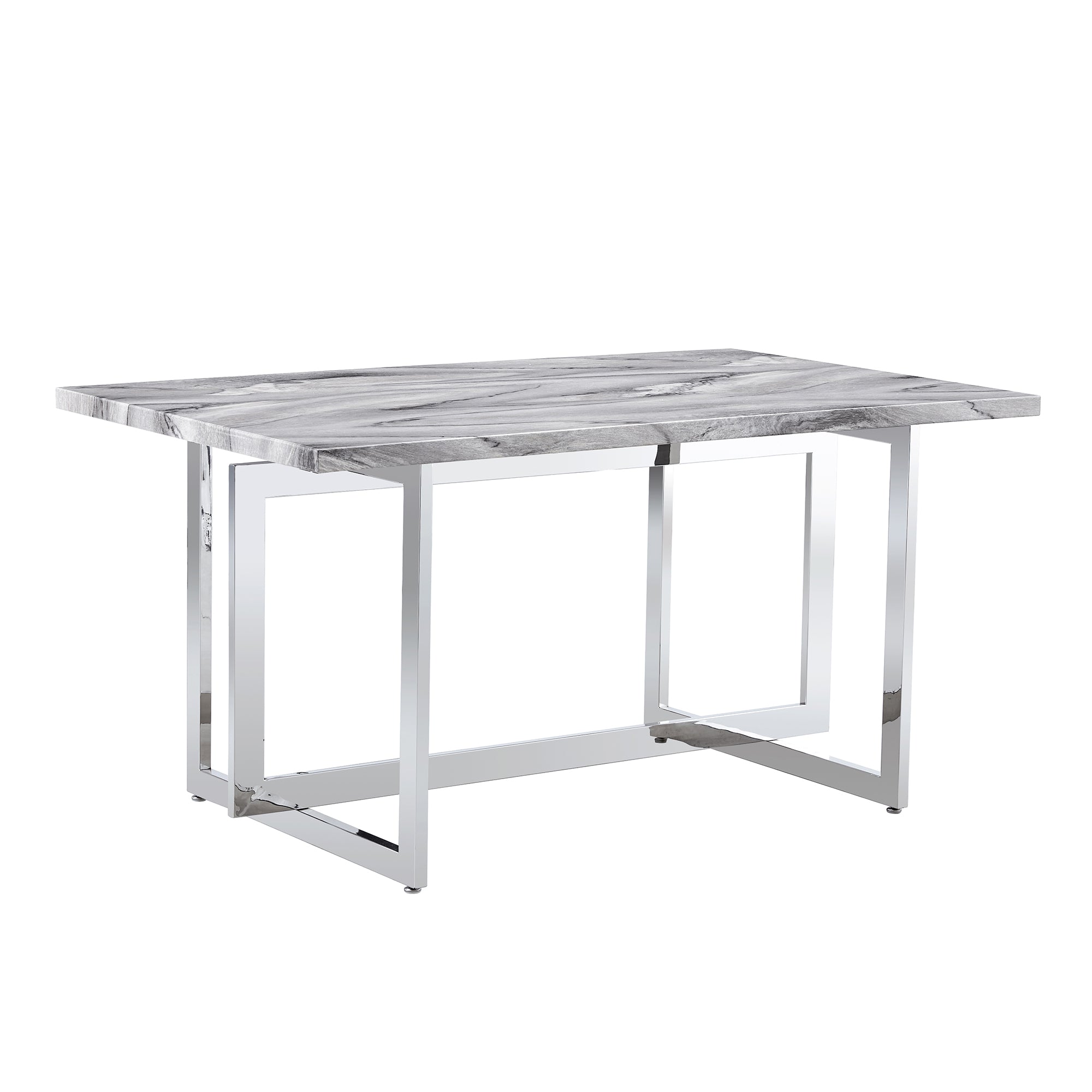 Rectangular Marble Dining Table with Faux Marble Top and Gray U-Shape Base_17