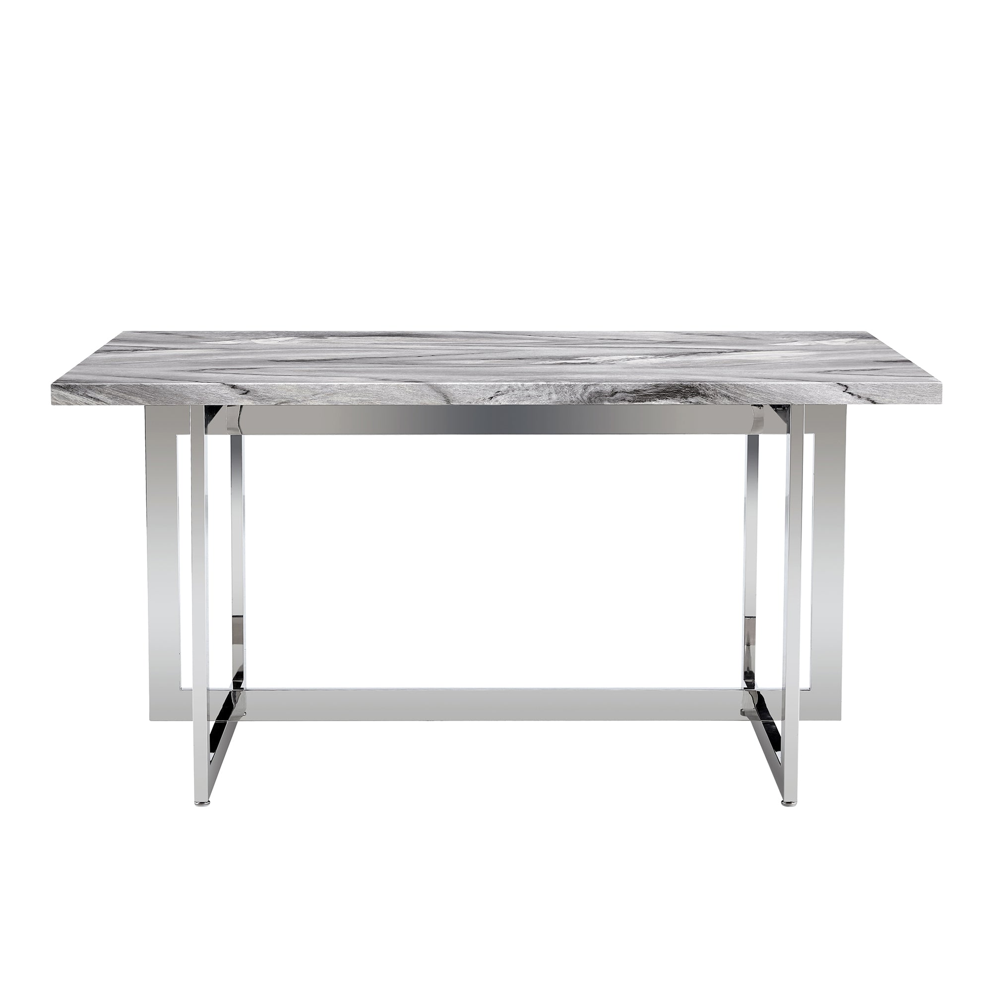 Rectangular Marble Dining Table with Faux Marble Top and Gray U-Shape Base_18