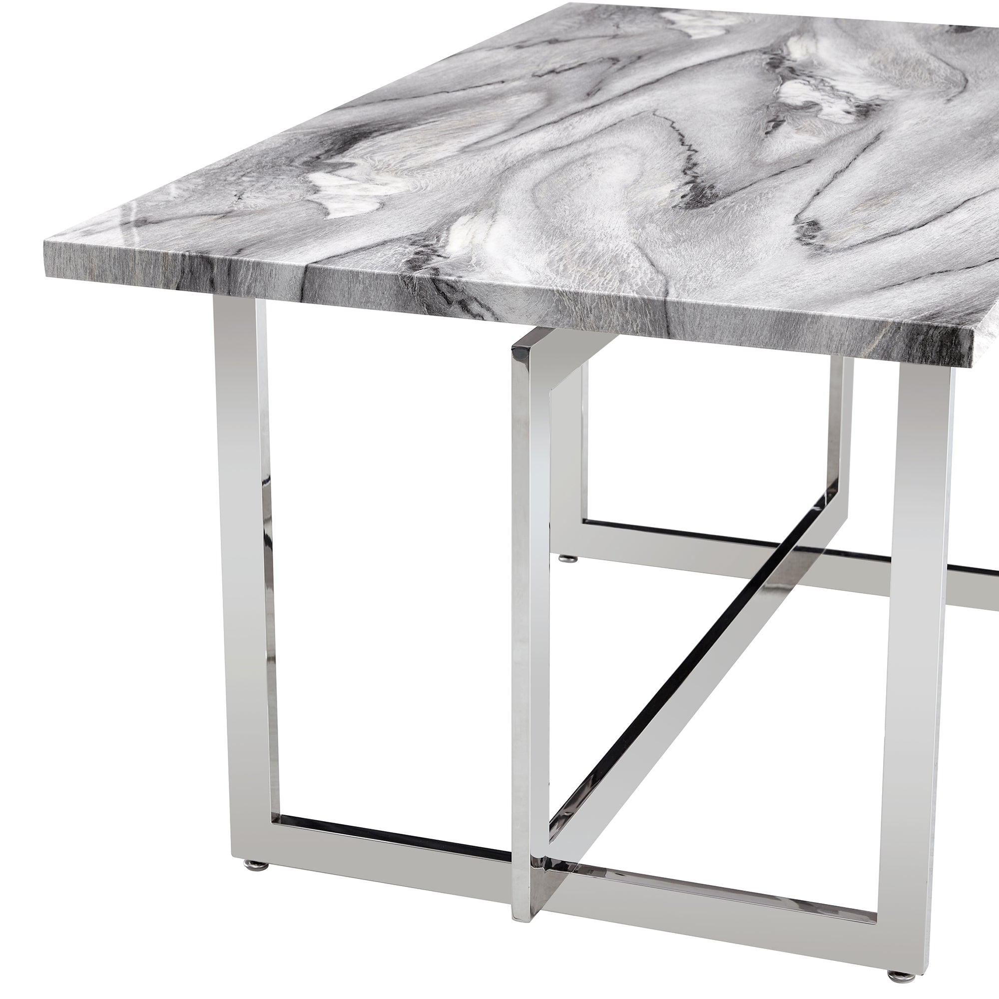 Rectangular Marble Dining Table with Faux Marble Top and Gray U-Shape Base_15