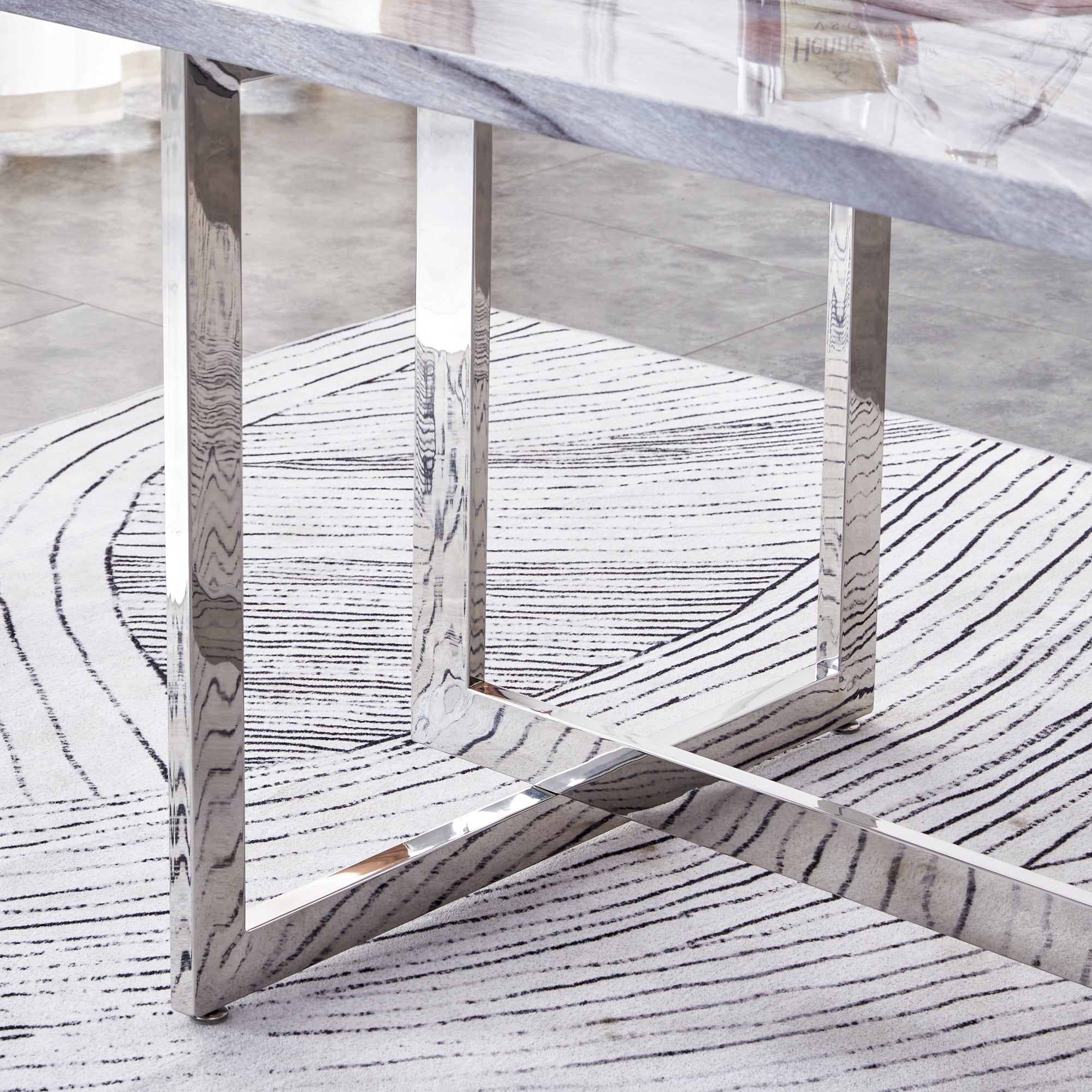 Rectangular Marble Dining Table with Faux Marble Top and Gray U-Shape Base_9