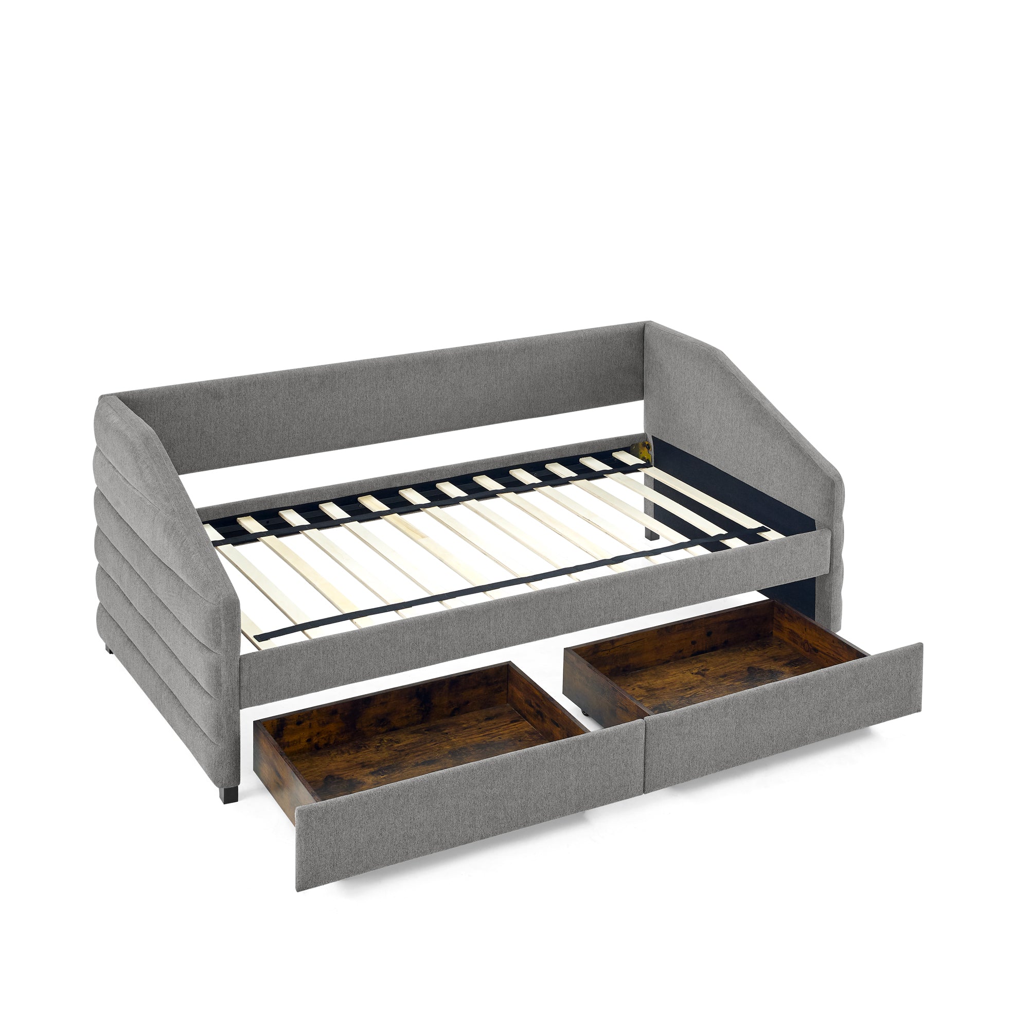 Twin Size Daybed with Two Drawers Trundle Upholstered Tufted Sofa Bed- Grey_7