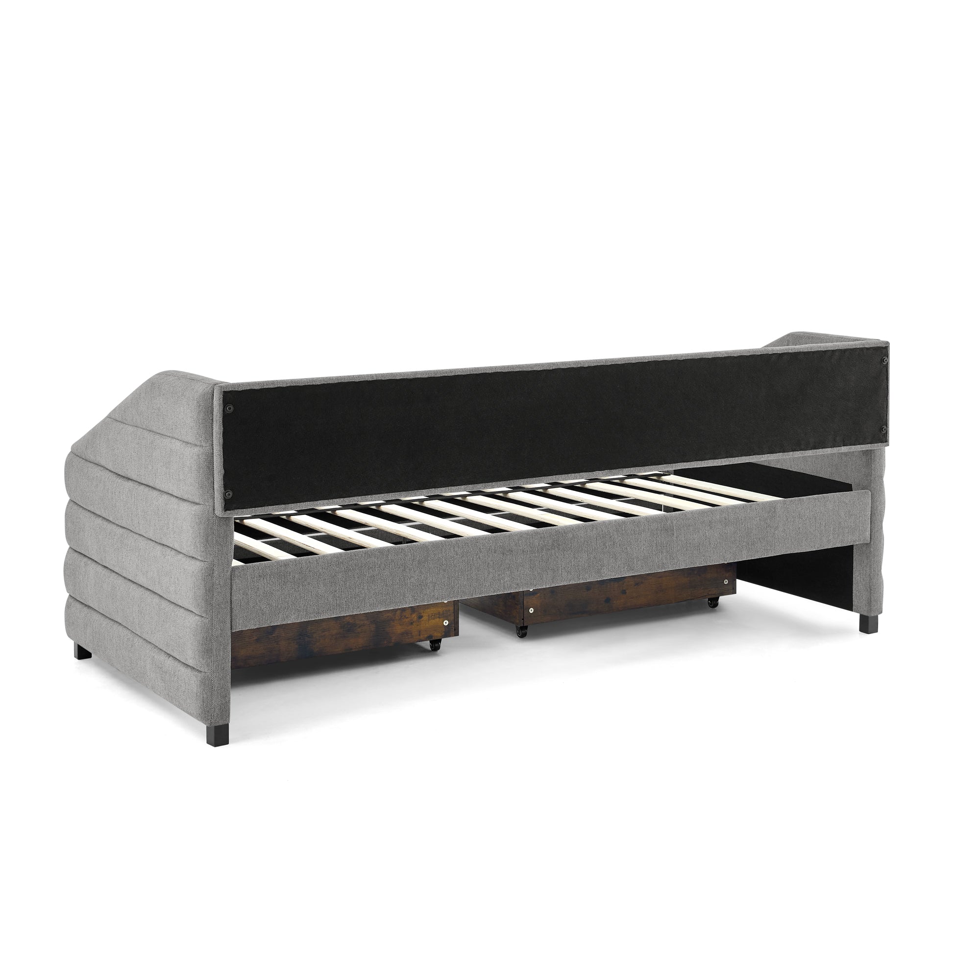 Twin Size Daybed with Two Drawers Trundle Upholstered Tufted Sofa Bed- Grey_9