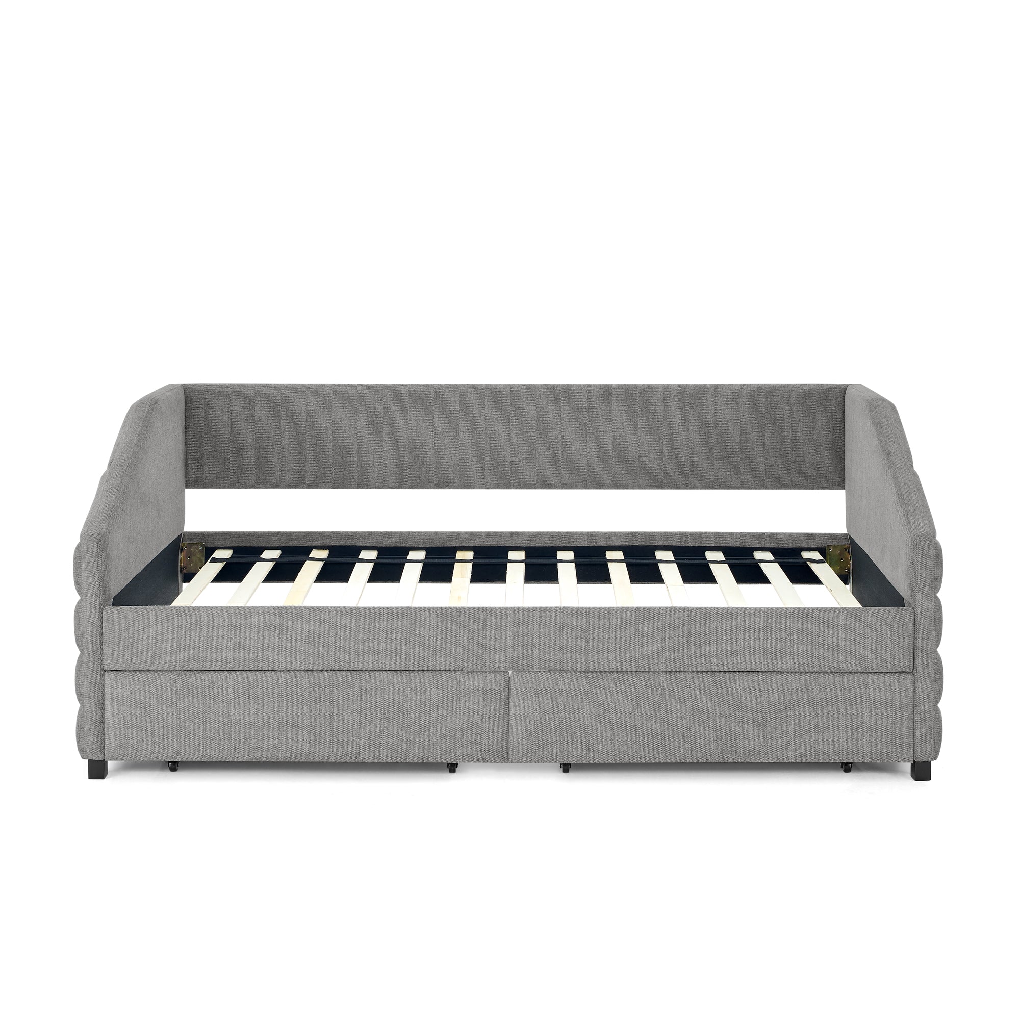 Twin Size Daybed with Two Drawers Trundle Upholstered Tufted Sofa Bed- Grey_15