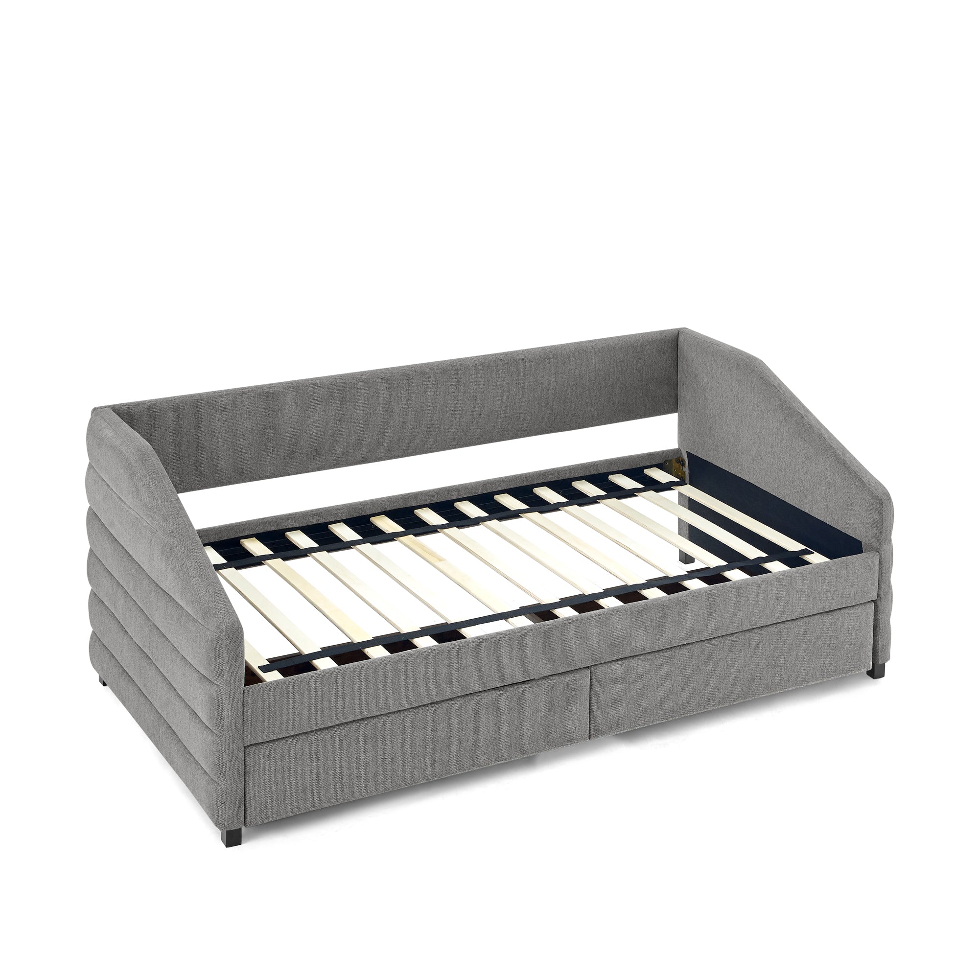 Twin Size Daybed with Two Drawers Trundle Upholstered Tufted Sofa Bed- Grey_10