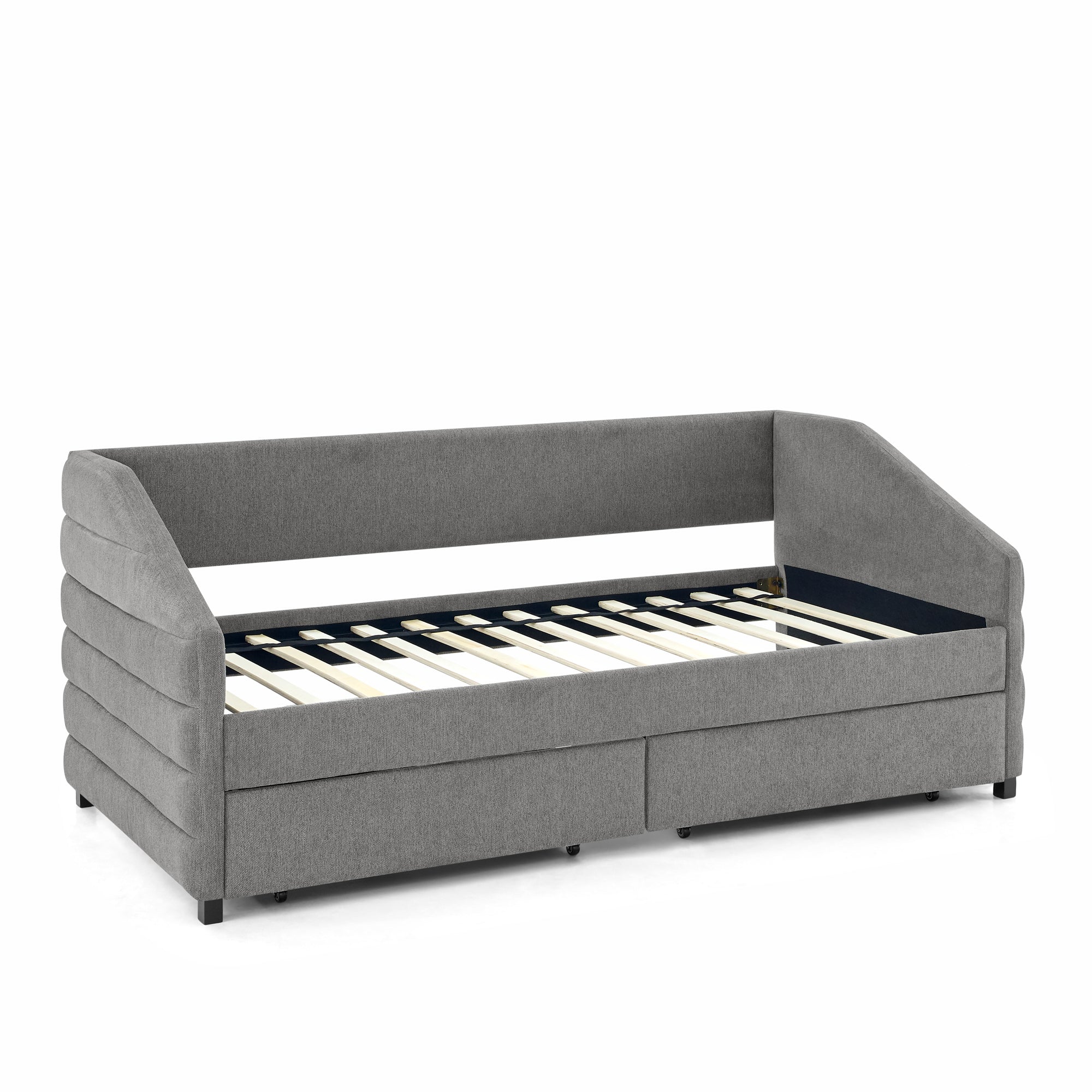 Twin Size Daybed with Two Drawers Trundle Upholstered Tufted Sofa Bed- Grey_8