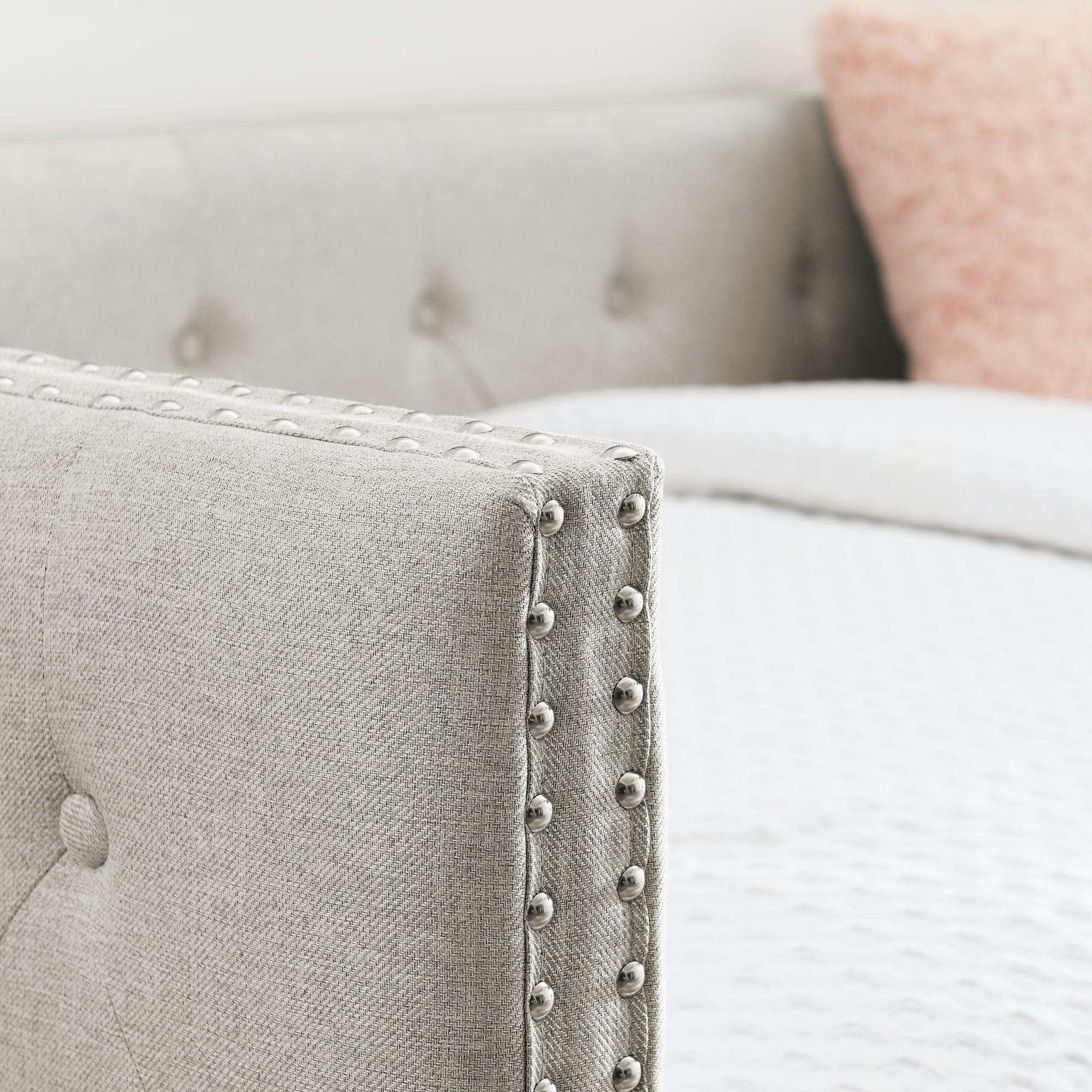 Two Drawers Upholstered Tufted Twin Size Daybed with Nail Heads- Beige_14