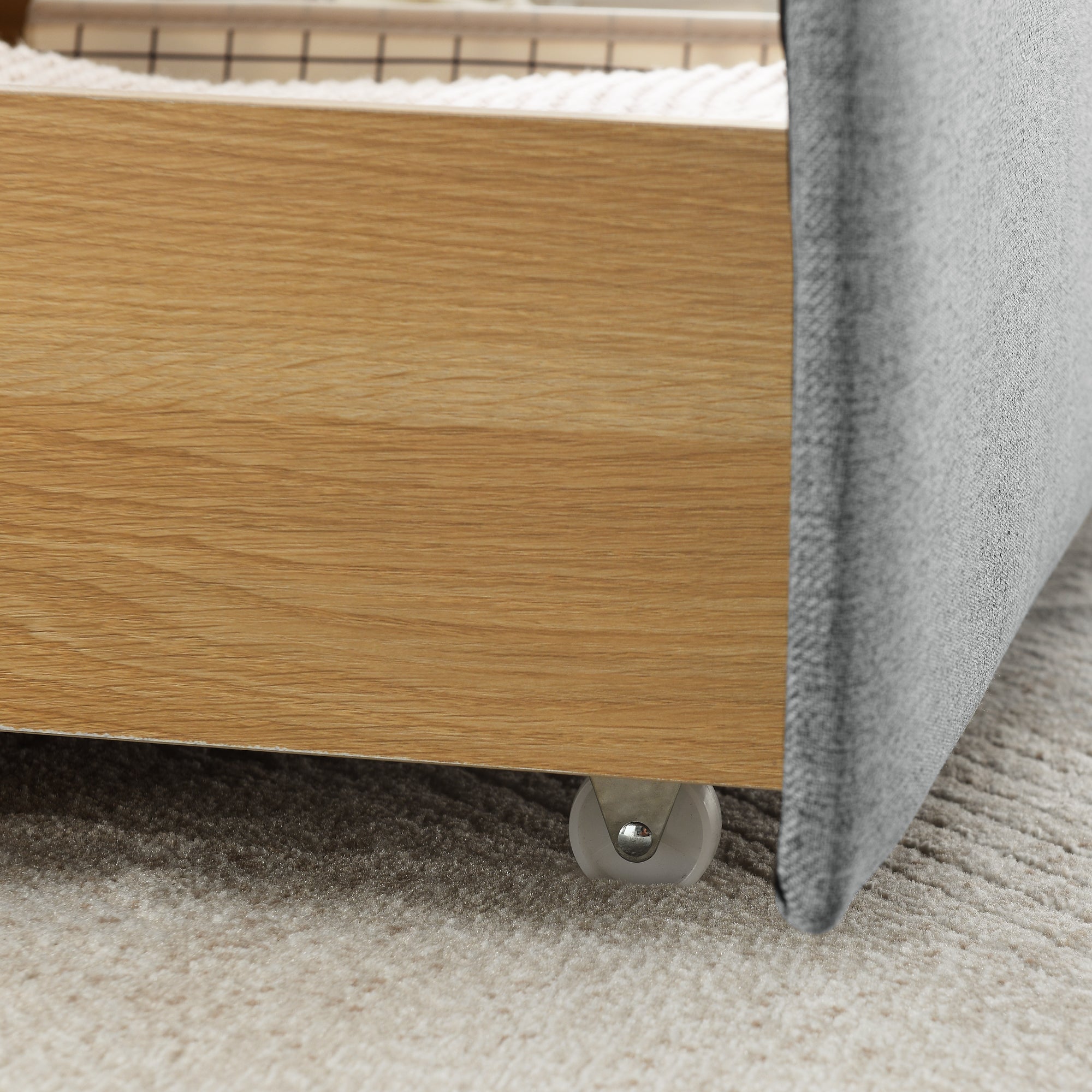 Two Drawers Upholstered Tufted Twin Size Daybed with Nail Heads- Grey_15